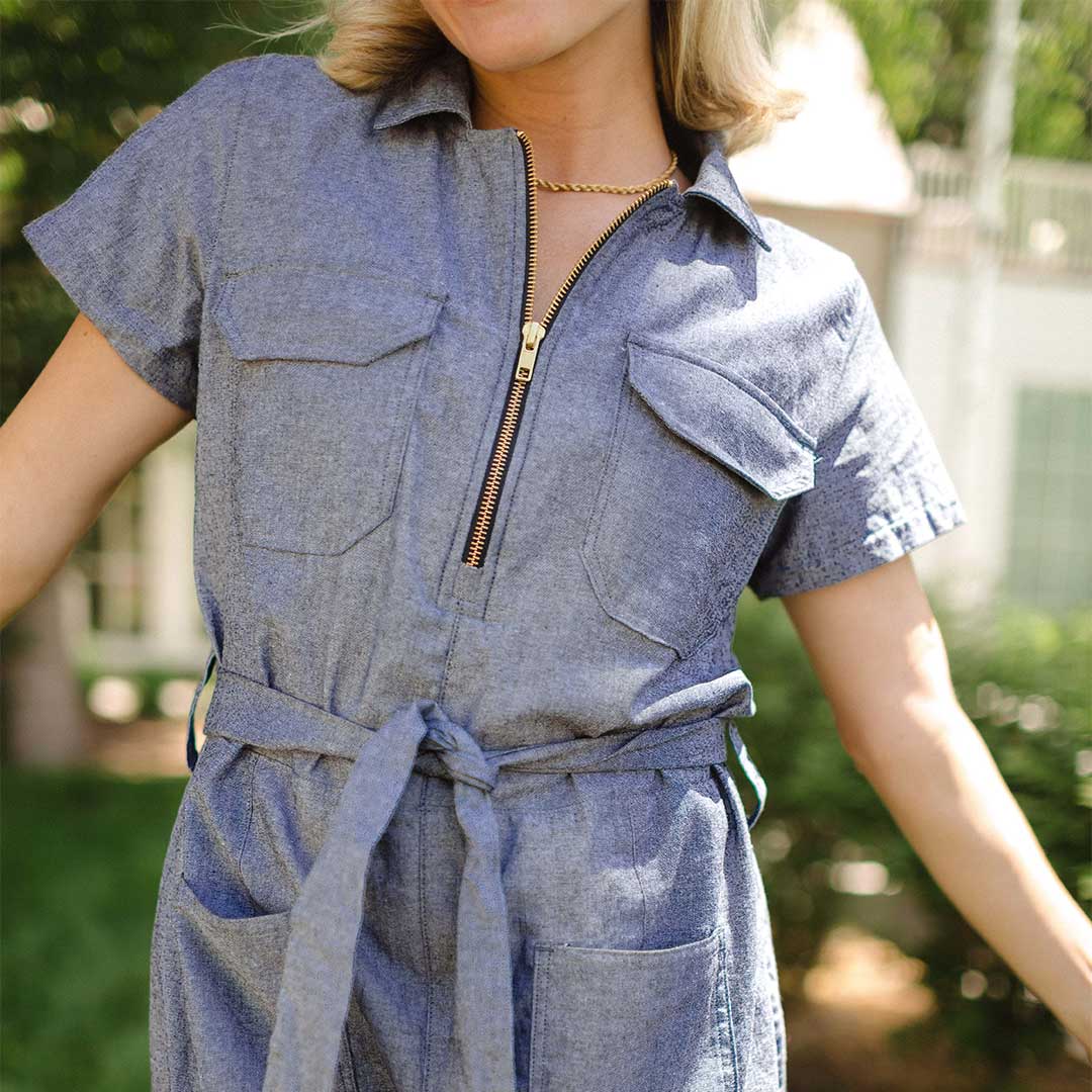 Cape Cod Zip Up Dress in Chambray Black - Stylish Casual Outfit for Beach, Brunch & Summer Vacations
