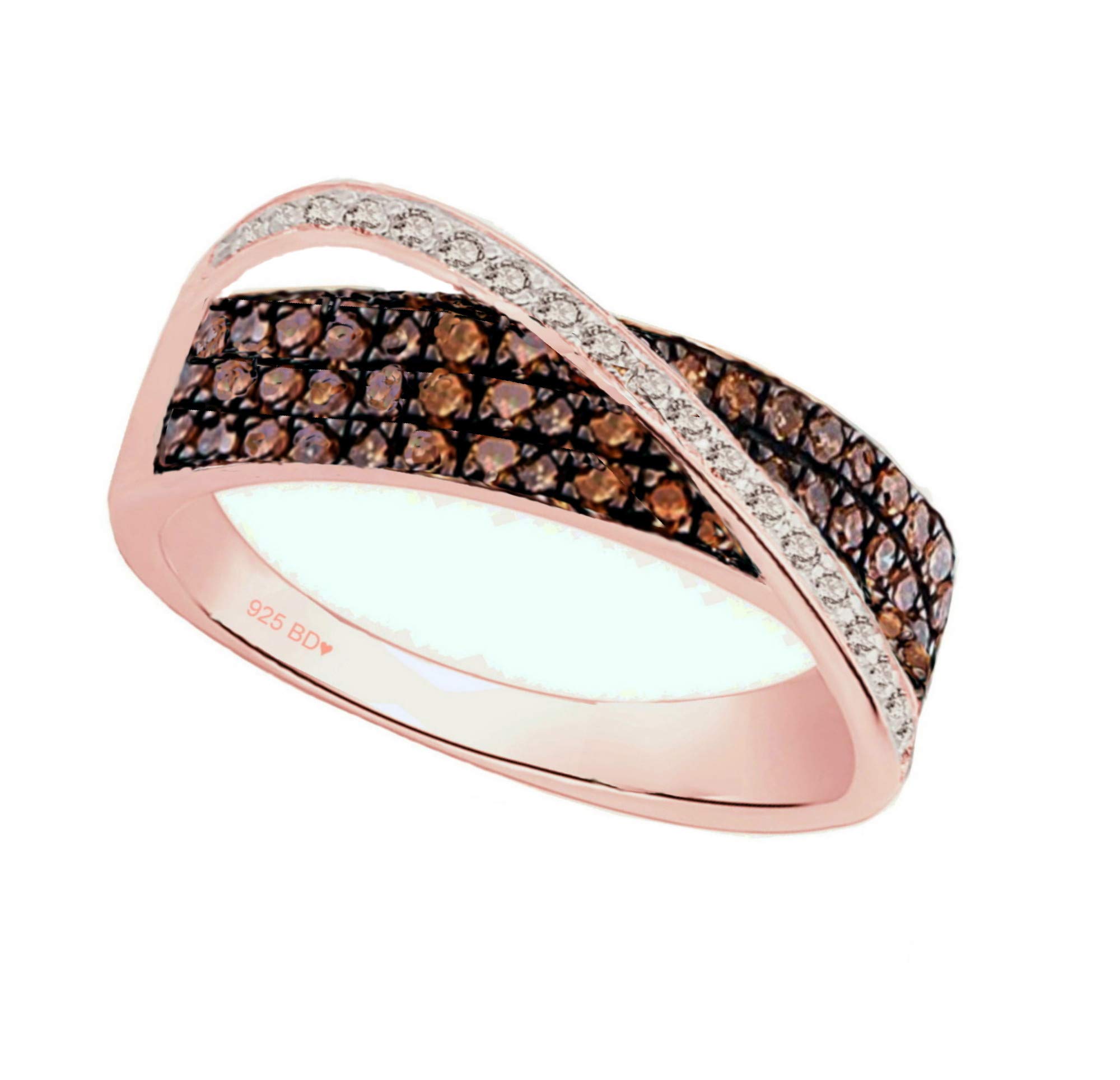 18K Rose Gold & Silver Chocolate Brown Crossover Ring - 2.60 CTW Elegant Jewelry for Women | Perfect for Anniversary, Valentine's Day & Special Occasion Gifts