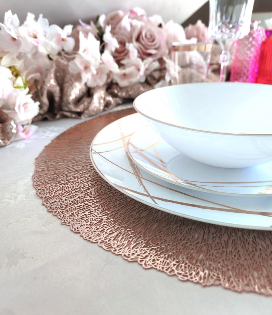 120-Piece Pressed Vinyl Metallic Placemats Set - Elegant Wedding & Event Table Decor in Reef & Rose Gold | Perfect for Dinner Parties, Bridal Showers, and Holiday Gatherings