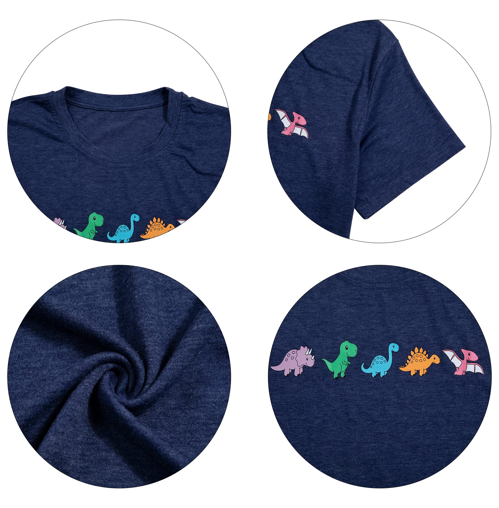 Dinosaur Graphic T-Shirt for Women - Cute Teacher Shirt with Short Sleeves & Loose Fit | Summer Casual Tee for School, Work, and Everyday Wear