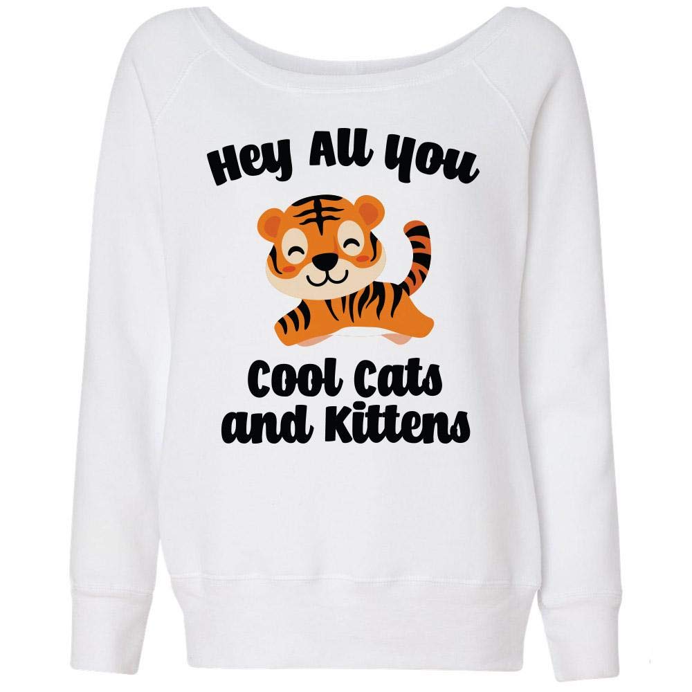 Stylish Cool Cats and Kittens Wide Neck Fitted Sweatshirt for Women & Juniors - Perfect for Casual Outfits, Streetwear Fashion & Cozy Loungewear