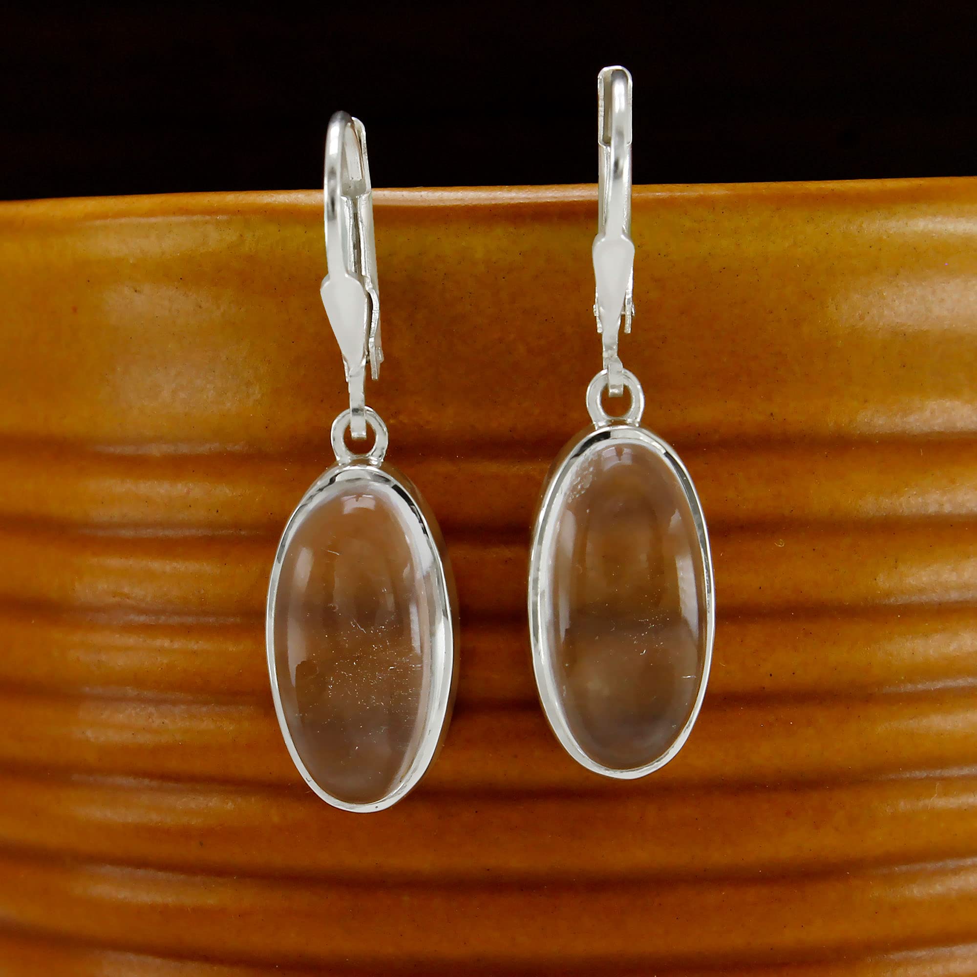 TISHAVI Natural Oval Gemstone Dangle Drop Earrings - 925 Sterling Silver Birthstone Jewelry for Women - Handmade Leverback Earrings for Mom, Wife, Sister - Perfect for Weddings, Anniversaries & Special Occasions