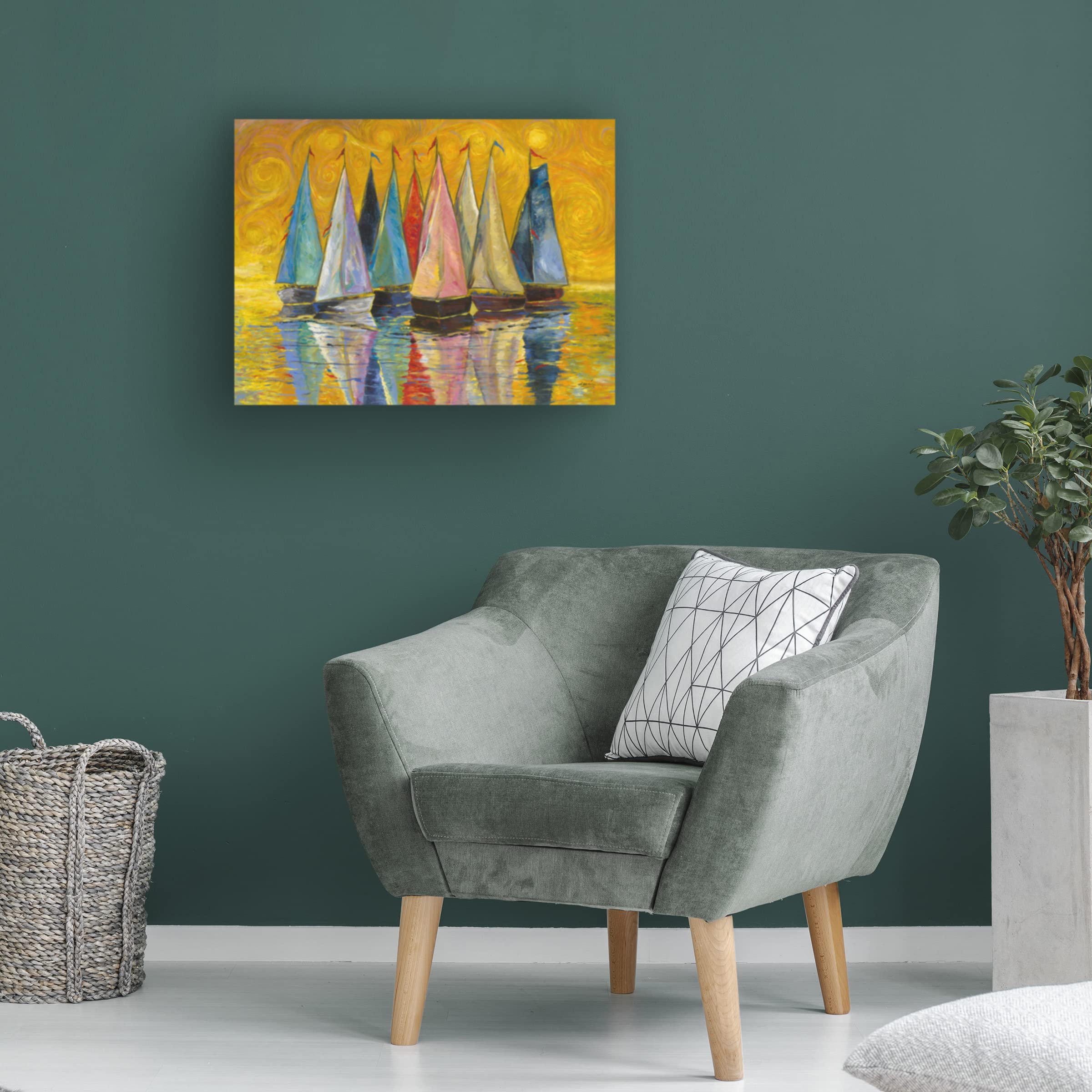 Trademark Fine Art 'Regatta Festive' Canvas Wall Art by Azarin - Vibrant Sailing Scene Painting for Living Room, Bedroom & Office Decor