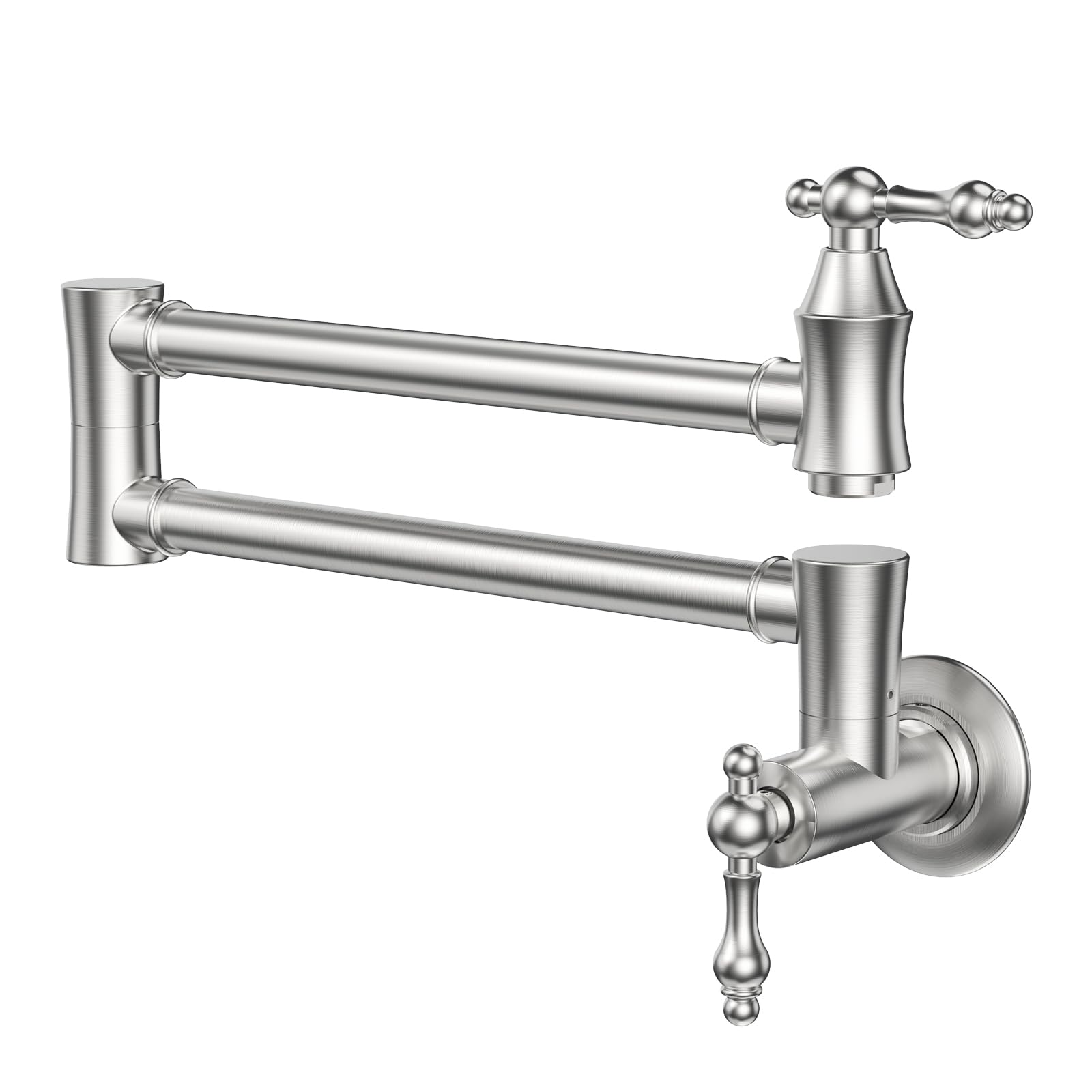 ARCORA Brushed Nickel Wall Mount Pot Filler Faucet - Commercial Grade Brass Kitchen Faucet with Double Joint Swing Arms for Stove & Cooking - Perfect for Home Chefs & Restaurant Kitchens