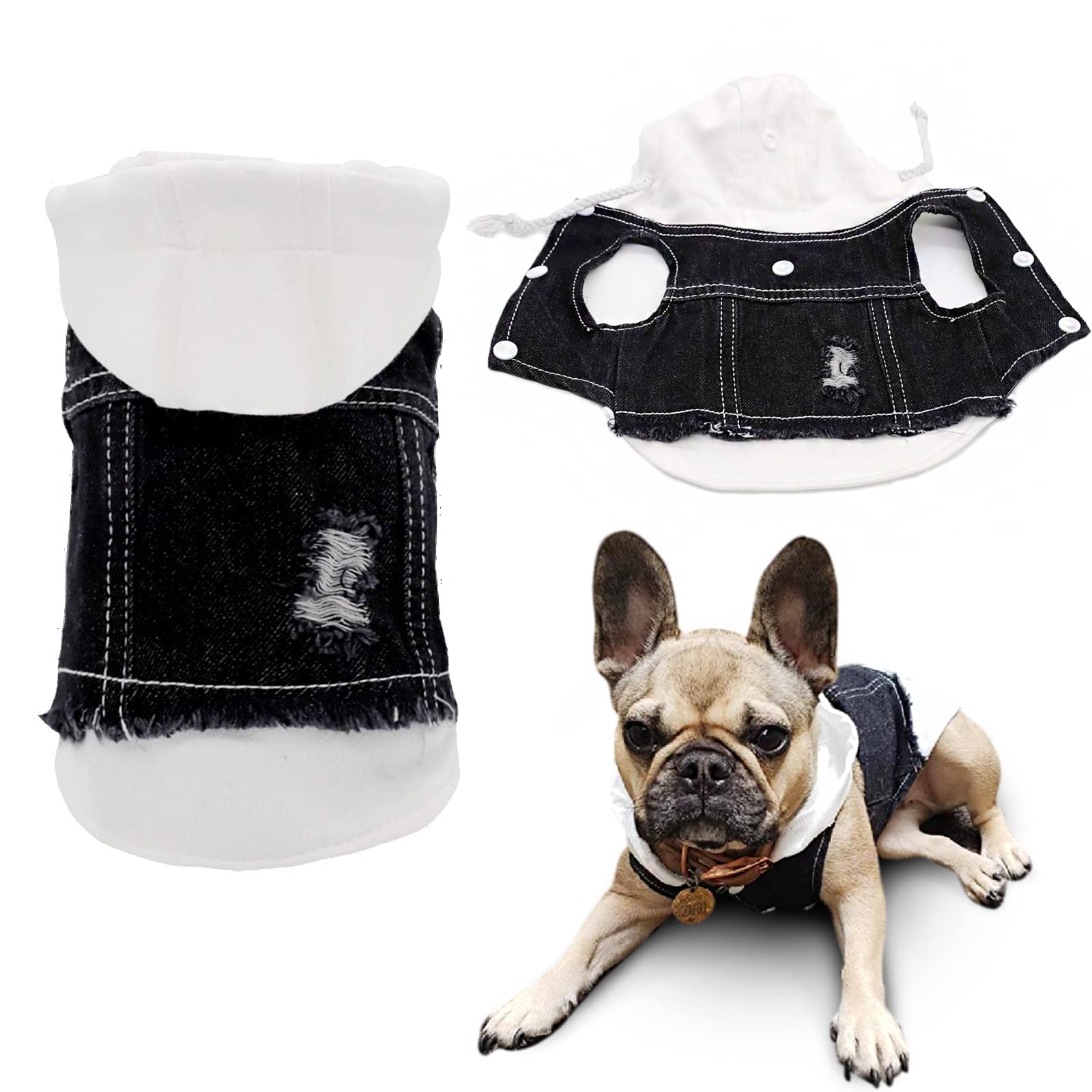 Stylish SILD Pet Clothes - Dog Jeans Jacket & Hoodie for Small to Medium Dogs | Cool Puppy & Cat Outfits | Black-White XXL | Perfect for Outdoor Walks & Winter Protection