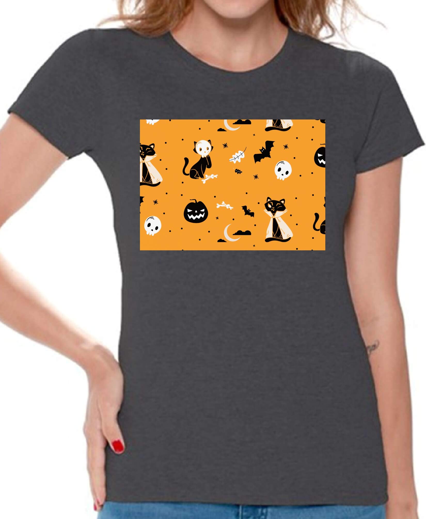 Halloween T-Shirt for Women | Cute Fall Print Shirt | Funny Costume Party Outfit | Perfect for Halloween Parties, Trick or Treating & Autumn Festivals