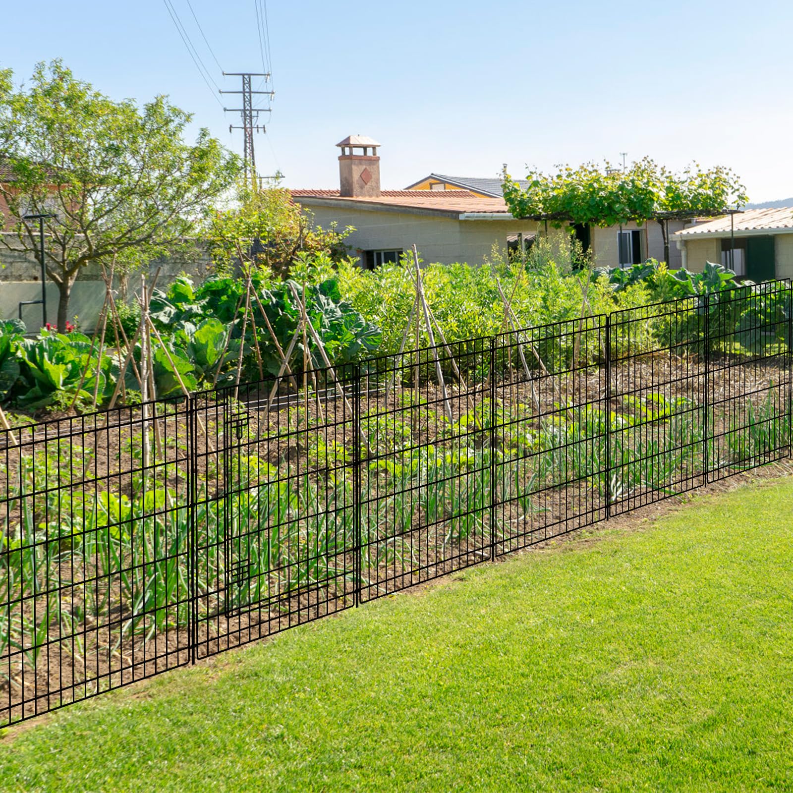 INJOPEXI 12-Panel Decorative Garden Fence - 26ft Length × 36in Height, Rustproof Metal Wire Outdoor Fencing with Gate - Perfect for Yards, Lawns, Parks & Rabbit/Dog Barriers | Ideal for Temporary Animal Enclosures, Garden Borders & Landscape Design