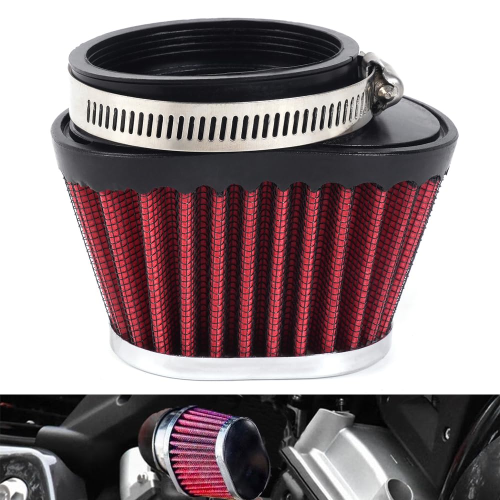 High Performance Universal Motorcycle Air Filter - 51MM Red Pod Air Filter Replacement for Motorcycles, Minibikes & Cars - Improves Engine Performance & Cold Air Intake - Ideal for Racing, Off-Road & Street Riding