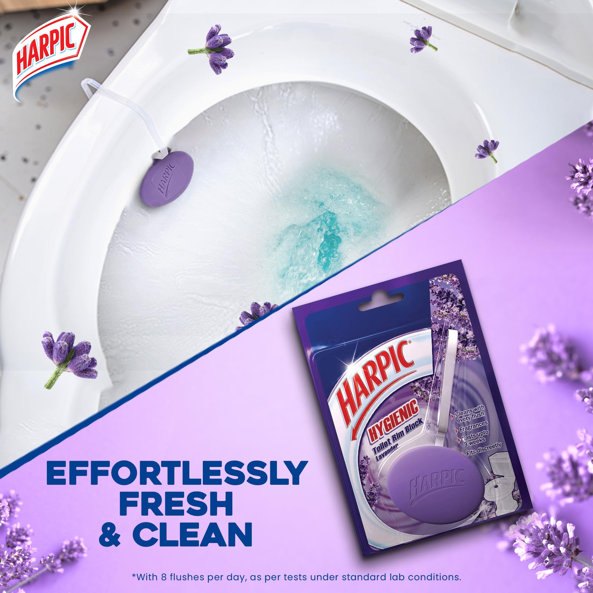 Harpic Hygienic Toilet Cleaner Rim Block - Lavender Scent, 26g | Long-Lasting Toilet Bowl Cleaner for Fresh Bathroom | Perfect for Homes, Hotels & Restrooms