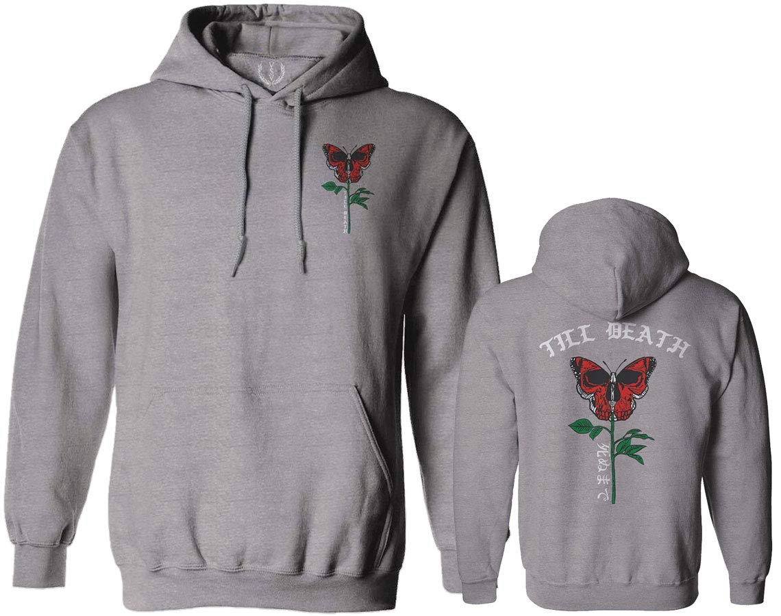 Gothic Skull & Rose Hoodie with Butterfly Design - Dark Aesthetic Streetwear for Men & Women - Perfect for Halloween, Concerts, and Alternative Fashion