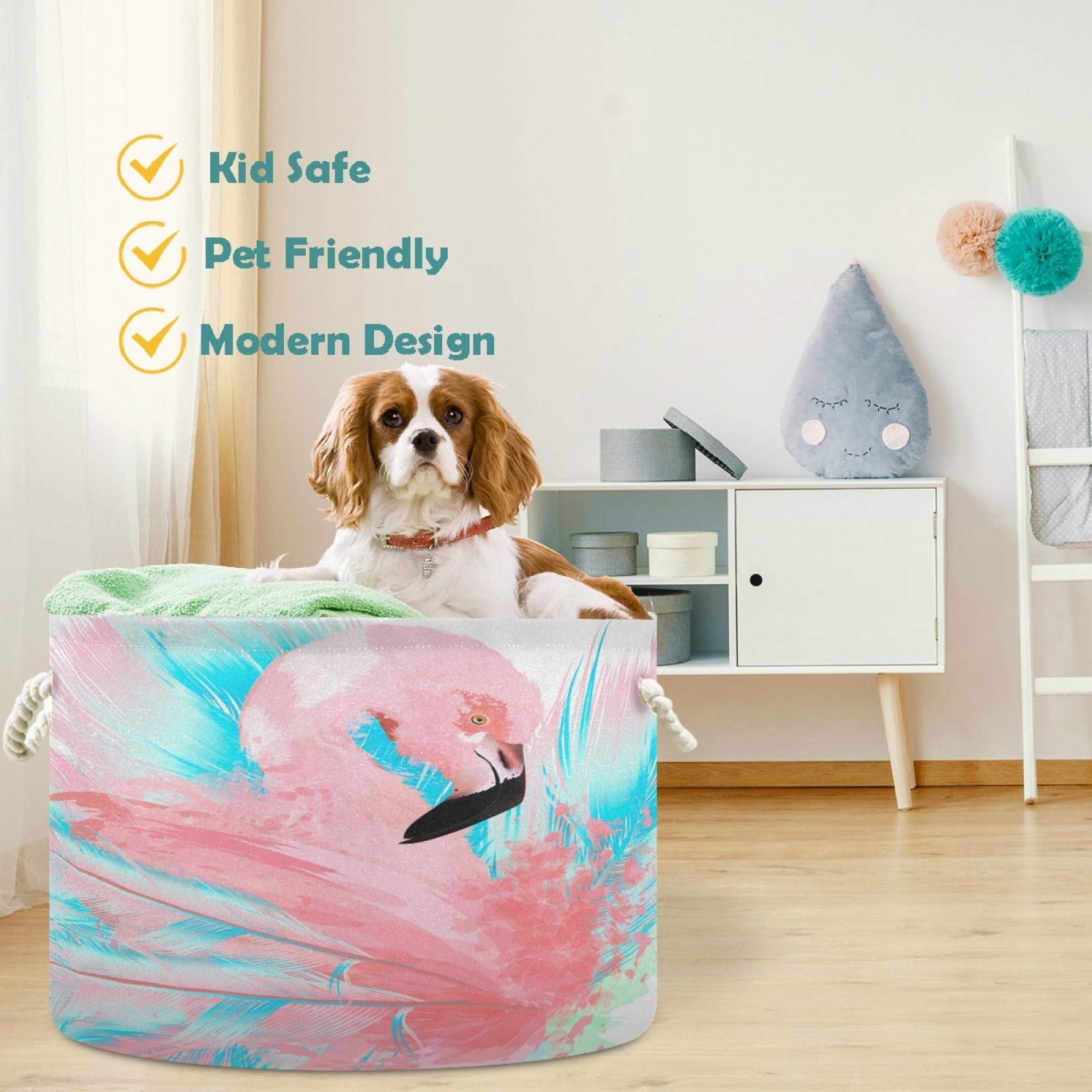 Visesunny Artistic Flamingo Collapsible Storage Basket - Large Capacity Cotton Handled Organizer Bin for Home, Office, Bedroom, Closet, Toys & Laundry | Perfect for Organizing, Decorating & Space Saving