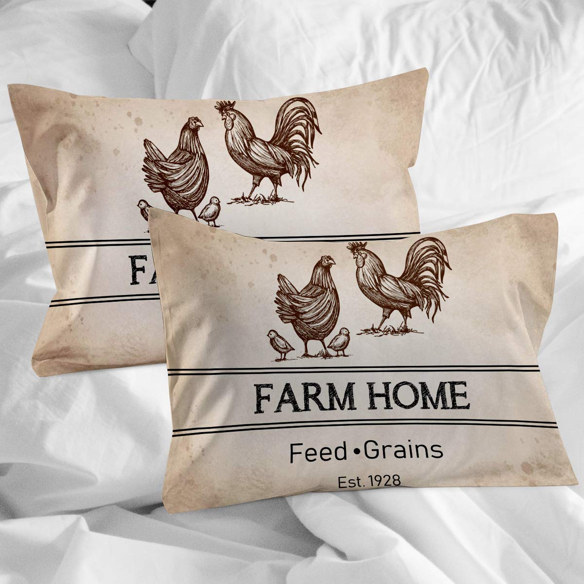 4-Piece Rooster & Farmhouse Chicken Duvet Cover Set - California King Size Luxury Soft Bedding with Decorative Pillowcases | Farm Animal Themed Bedroom Decor for Country Style Homes