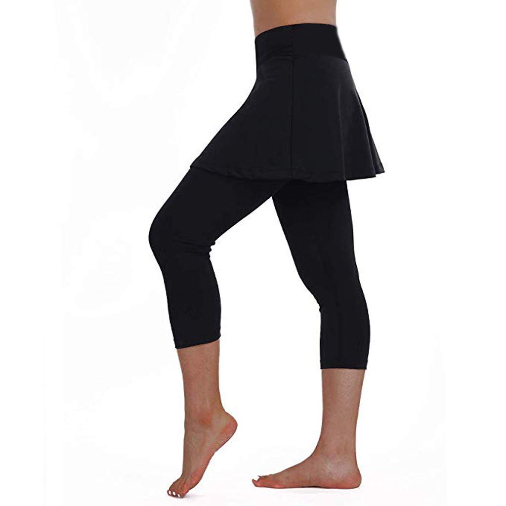 TWGONE Women's High Waist Skirted Leggings - Workout Tennis Pants for Yoga, Running & Fitness - Breathable Cropped Culottes for Sports & Casual Wear
