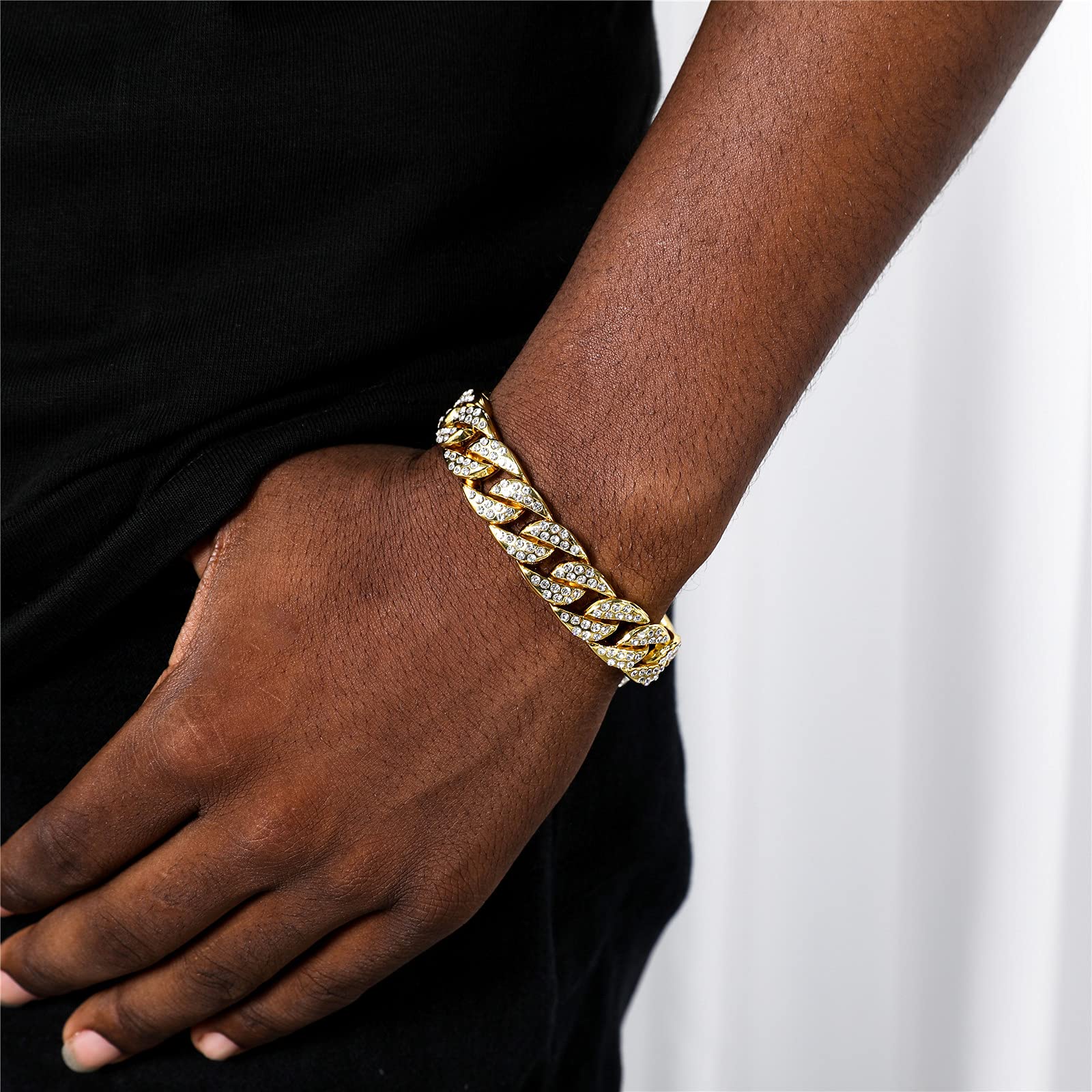 Saintda Cuban Link Chain & Bracelet Set for Men & Women | Iced Out Diamond Hip Hop Jewelry | Gift for Boys, Rappers & Fashion Lovers | Perfect for Parties, Concerts & Streetwear Outfits