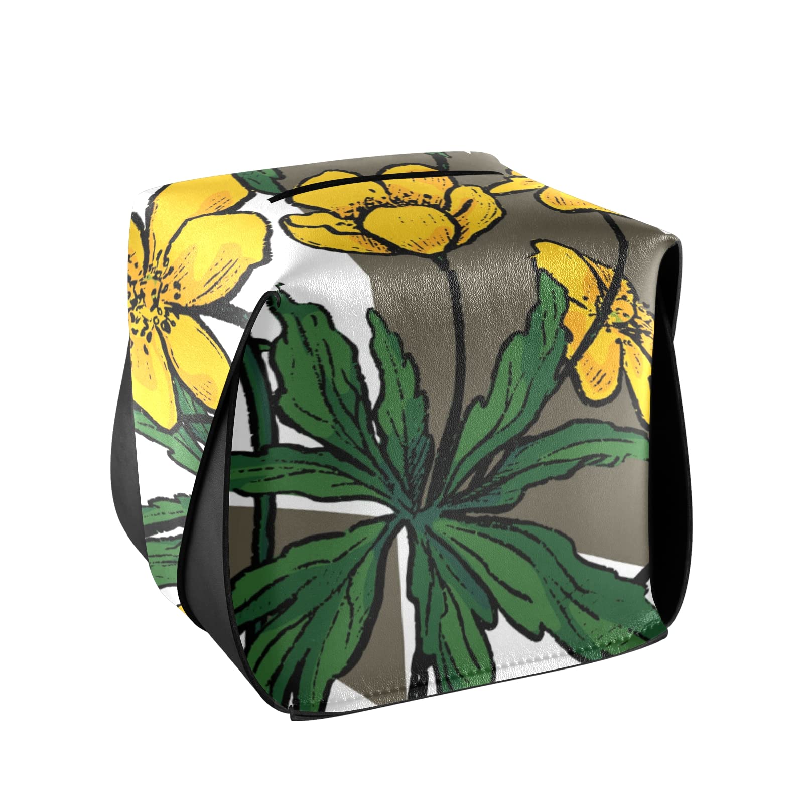 Buttercup Anemone Flower PU Leather Tissue Box Cover - Rectangular Decorative Tissue Holder with Handle for Bedroom, Bathroom, Office | Home Decor & Gift Idea