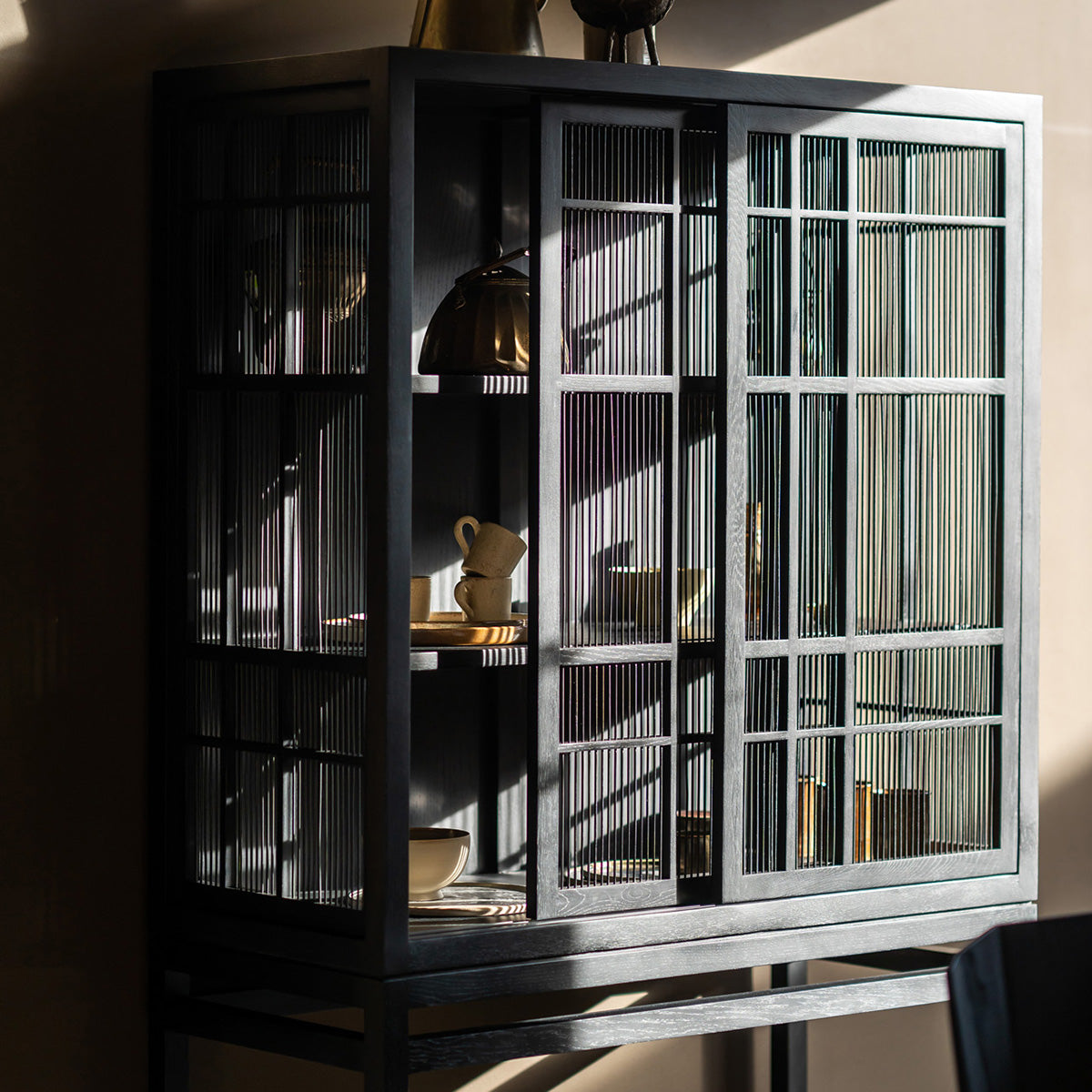 2 Door Oak Black Cupboard - Stylish Storage Cabinet for Bedroom, Living Room, or Office Organization