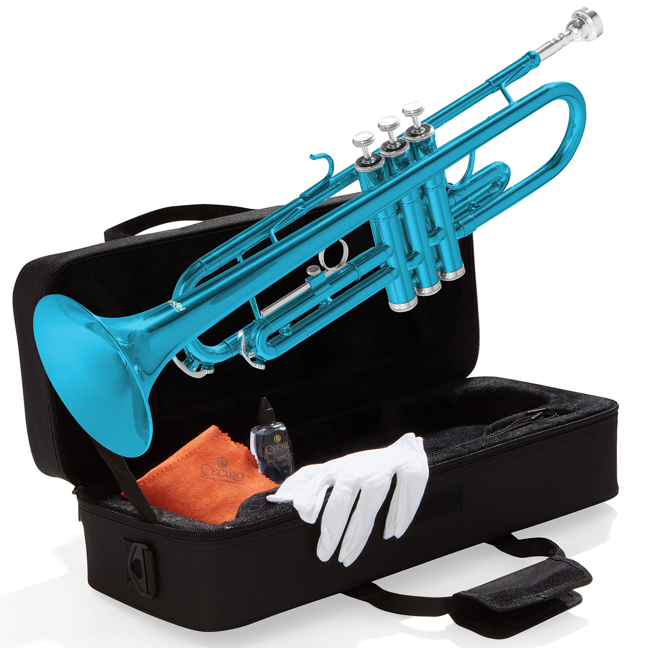 Mendini by Cecilio Bb Trumpet - Professional & Beginner Brass Instrument with Case, Cleaning Cloth, Valve Oil & Gloves - Perfect for Students, Kids & Adults - Ideal for School Bands, Jazz Ensembles & Home Practice