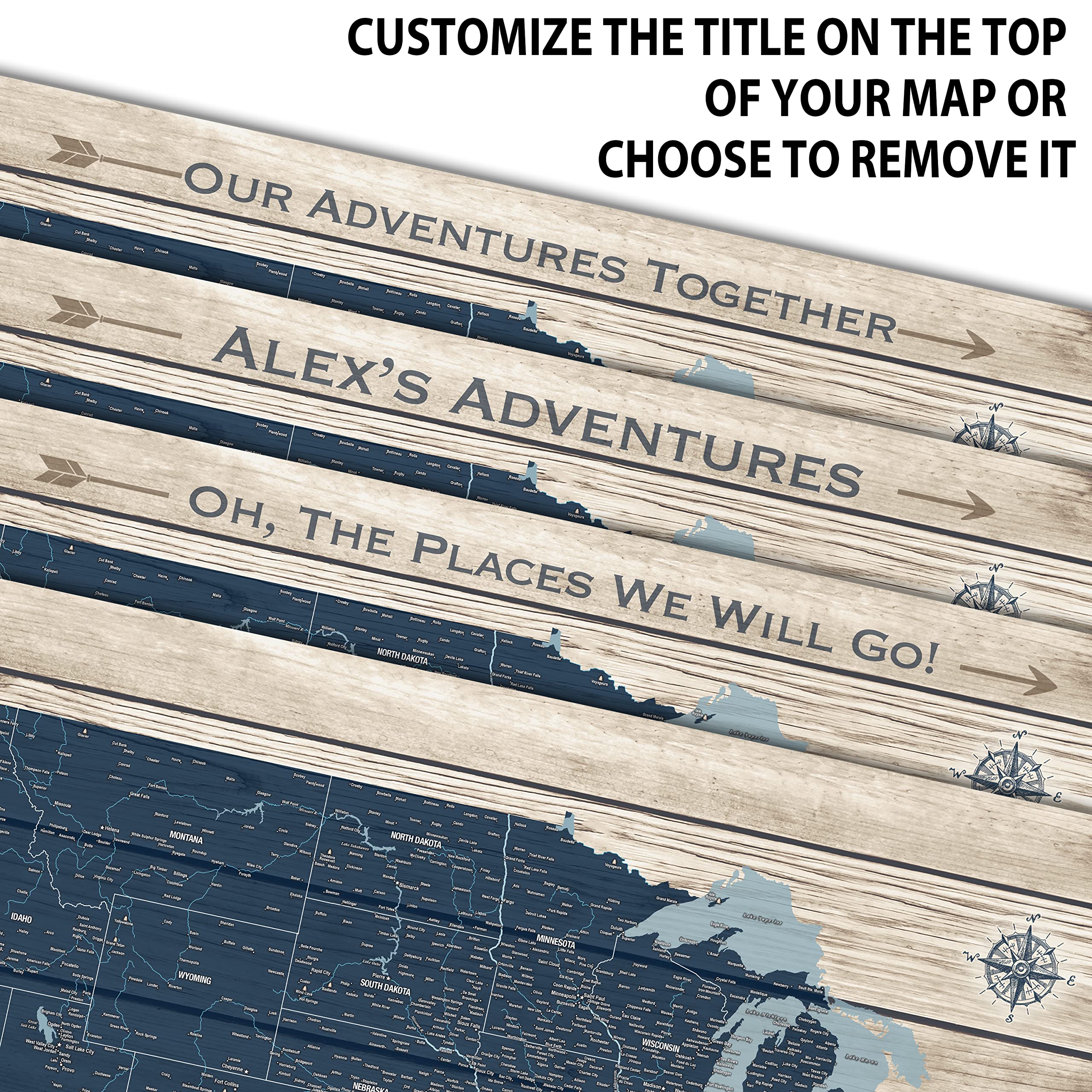 Personalized USA Push Pin Travel Map - Rustic Woodgrain Canvas with National Parks & Navy Blue US Map - Perfect Travel Gift for Adventurers | Track Trips, Display Memories, Decorate Home Office