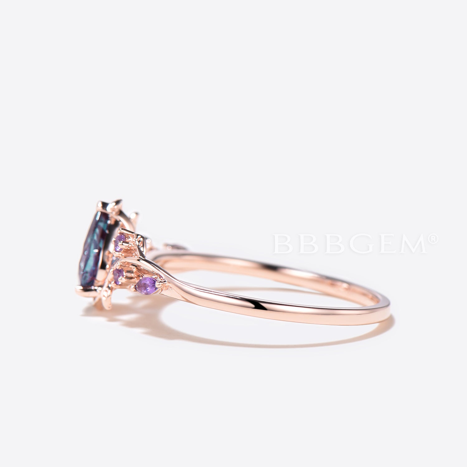 Twig Leaf Pear Color Changing Alexandrite Ring - Nature Inspired Amethyst Jewelry for Women | Perfect for Engagement, Wedding & Everyday Wear