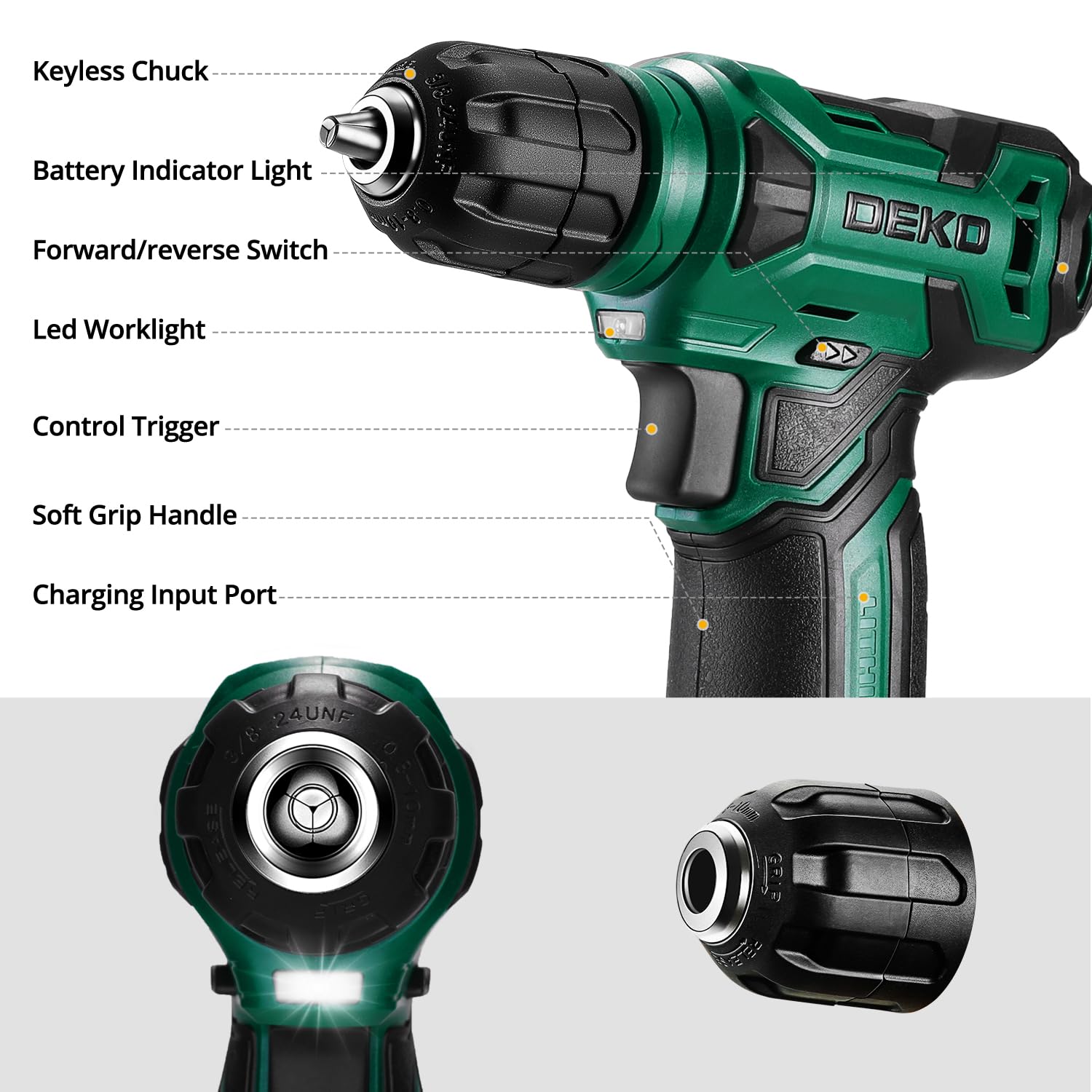 DEKOPRO 8V Cordless Drill Set - 126 Piece Home Tool Kit with Green Drill, Screwdriver Bits & Accessories for DIY Projects, Home Repairs & Women Handymen