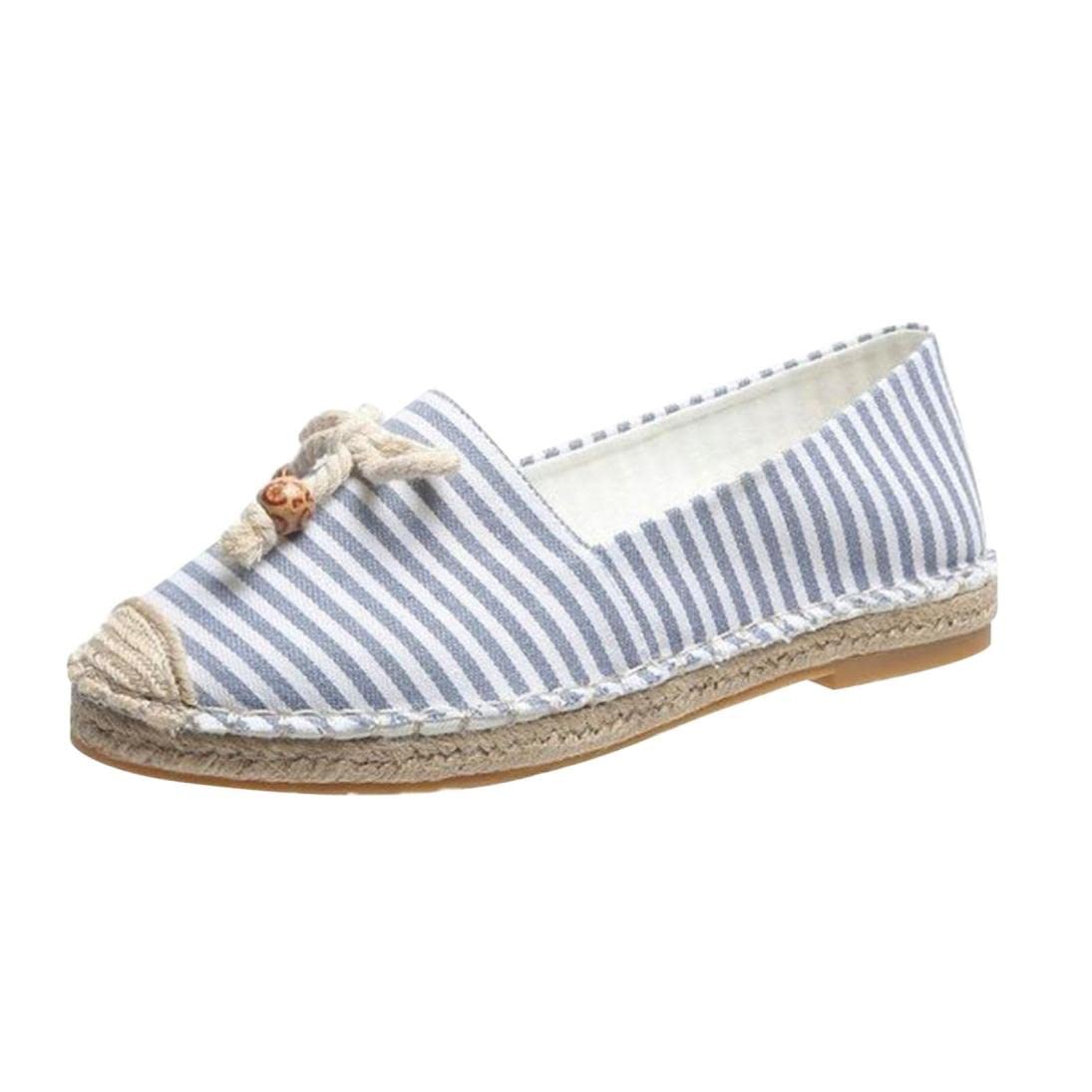 Hbeylia Women's Espadrille Sneakers - Breathable Canvas Slip-On Loafers with Bowknot & Striped Design - Casual Walking Shoes for Women & Girls | Perfect for Summer Outings, Beach Walks & Everyday Comfort