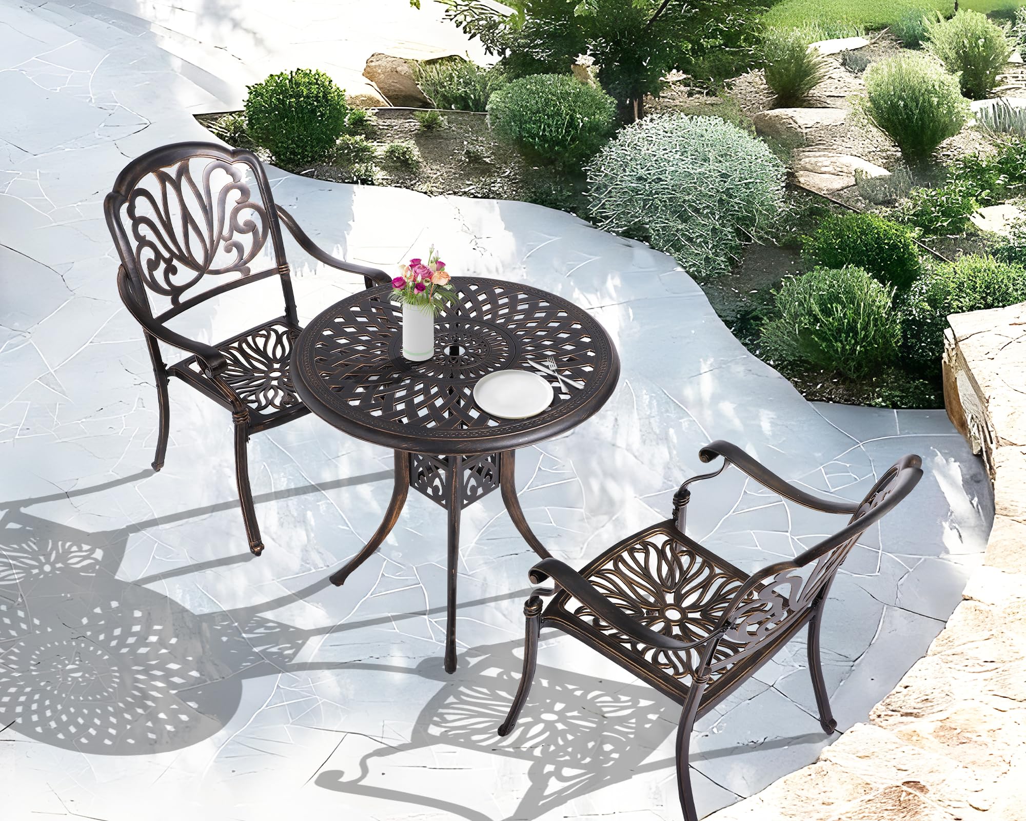 TITIMO 3-Piece Outdoor Bistro Set - Cast Aluminum Patio Table & Chairs in Antique Bronze - Perfect for Garden, Balcony & Small Space Dining