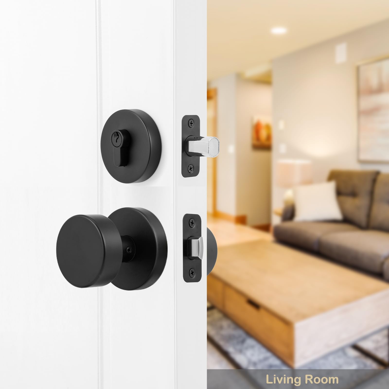 Black Door Knob & Deadbolt Lock Set - Matte Finish for Home Security
