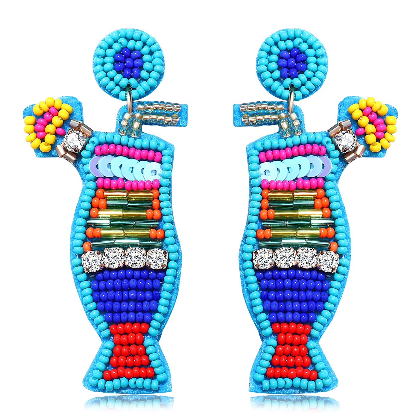 Boho Colorful Beaded Drop Earrings for Women - Tropical Fruit Cocktail Rhinestone Dangle Earrings - Perfect for Beach Parties, Vacations & Summer Festivals