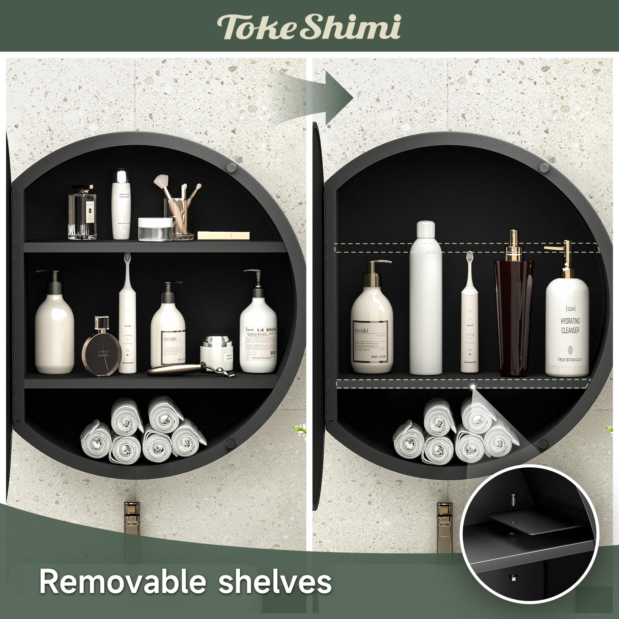 20 Inch Round Black Bathroom Medicine Cabinet with Mirror - Wall Mounted Metal Framed Vanity Mirror with Removable Shelves - Perfect for Farmhouse Style Bathrooms, Small Spaces & Modern Home Decor