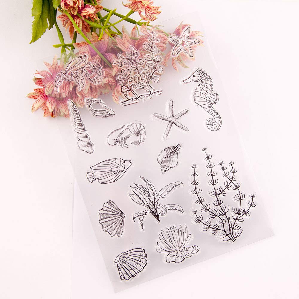 Seahorse Shells Starfish Crab Shrimp Seaweed Clear Stamps and Dies Set - 5.9 x 8.3 Inch Ocean Theme Crafting Supplies for DIY Scrapbooking, Card Making, Invitations, and Home Decor Projects