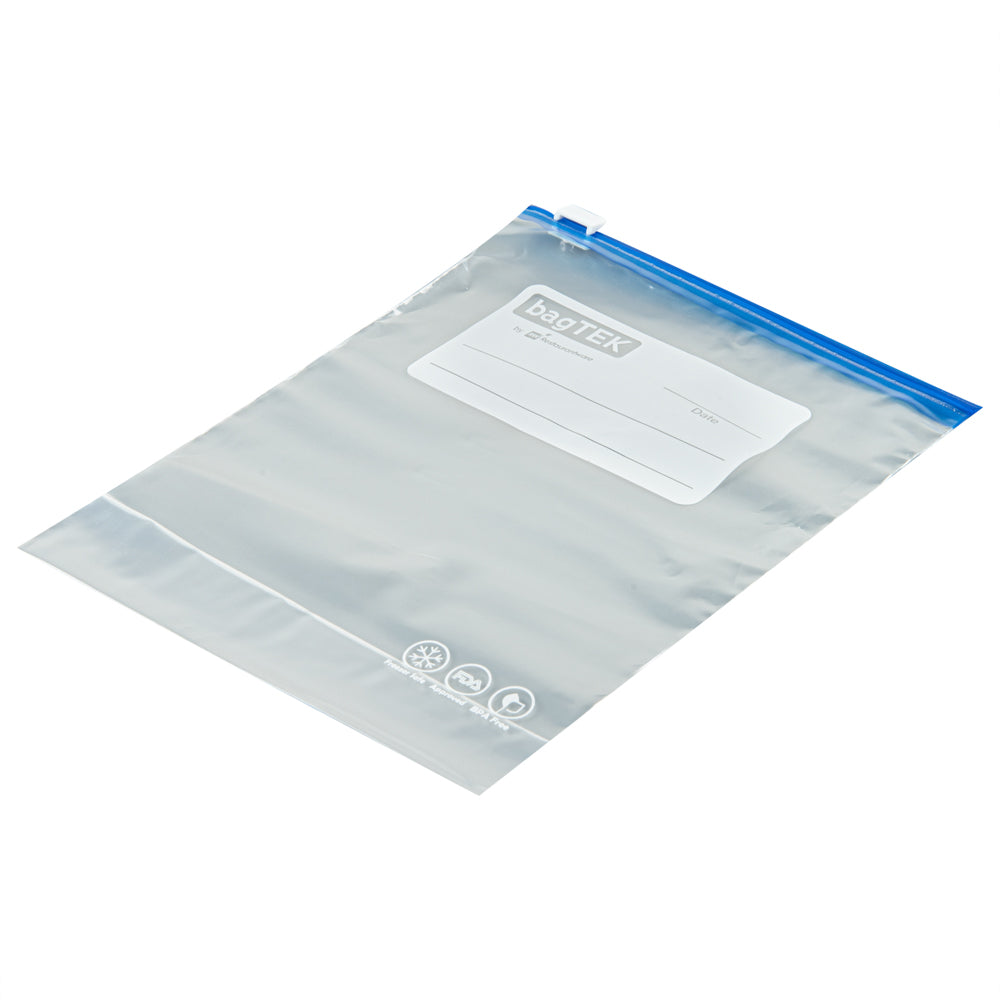 BPA-Free 1 Quart Clear Plastic Freezer Bags with Expandable Bottom & Write-On Label - 25 Count Box (6