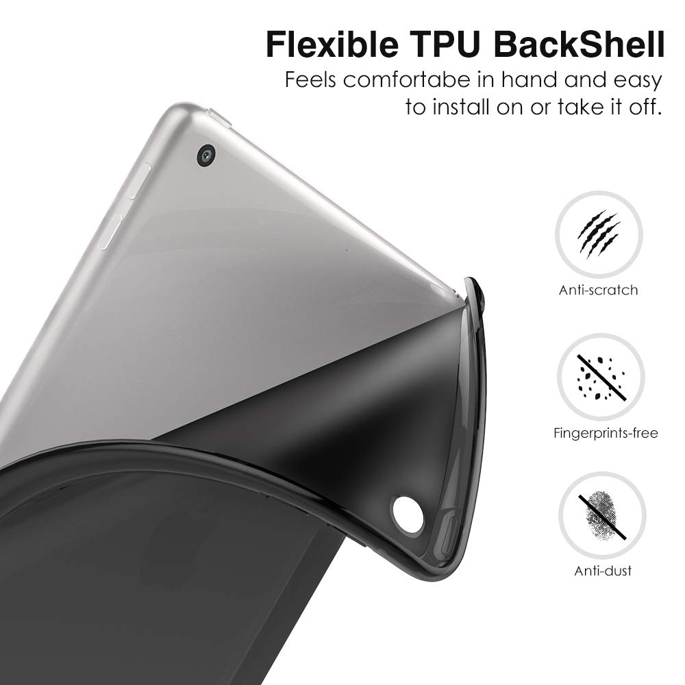 MoKo iPad 9th/8th/7th Generation Case (2021/2020/2019) - Slim Protective Cover with Translucent Satin TPU Back & Stand for 10.2-inch iPad - Perfect for Work, School & Travel