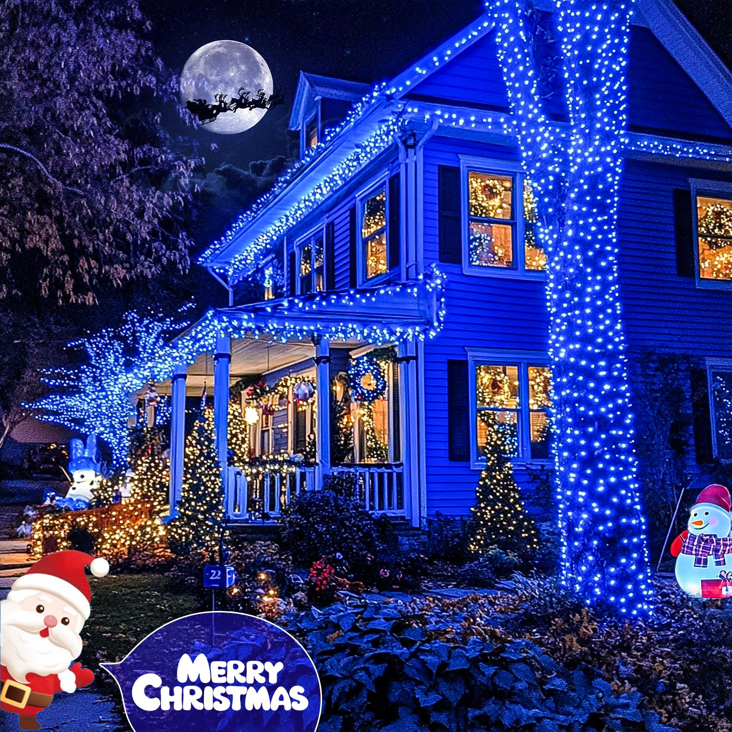 JMEXSUSS 200 LED Blue Christmas Lights Outdoor - 66ft Expandable Waterproof String Lights with Green Wire & 8 Lighting Modes - Perfect for Christmas Tree, Party, Halloween, Indoor and Outdoor Holiday Decorations