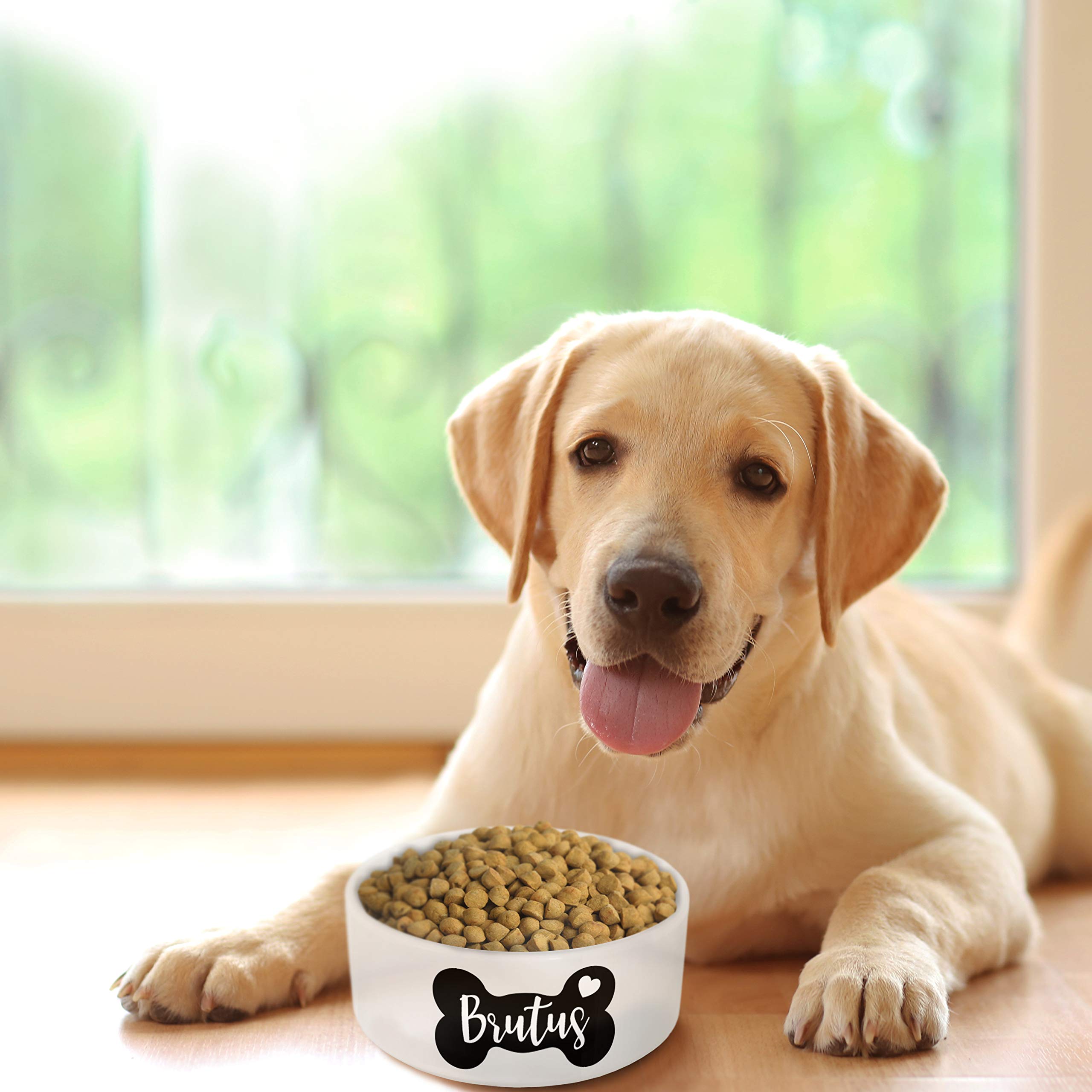 Custom Personalized Dog Bowl with Name - Ceramic Pet Food and Water Dish for Dogs & Cats - Small & Large Sizes - Heart & Bone Design - Ideal for Dry/Wet Food - Perfect Pet Owner Gift for Home, Travel & Outdoor Use