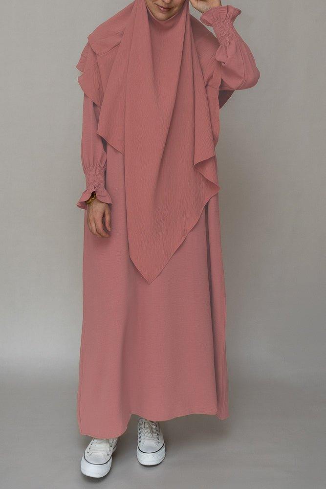Pinky Prayer Gown Umrah Abaya Dress - Non-Wrinkle Islamic Modest Wear for Women | Perfect for Hajj, Prayer & Special Occasions