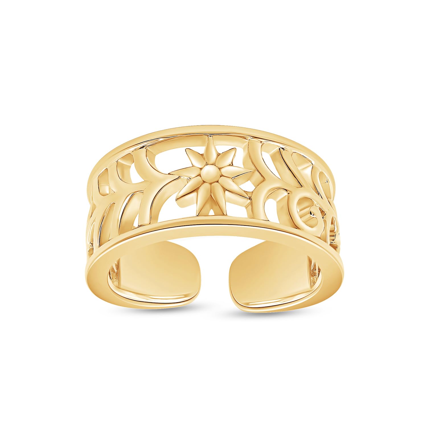 Adjustable Flower Toe Ring for Women - 14k Gold Plated Sterling Silver - Perfect for Beach, Pool Parties & Summer Fashion