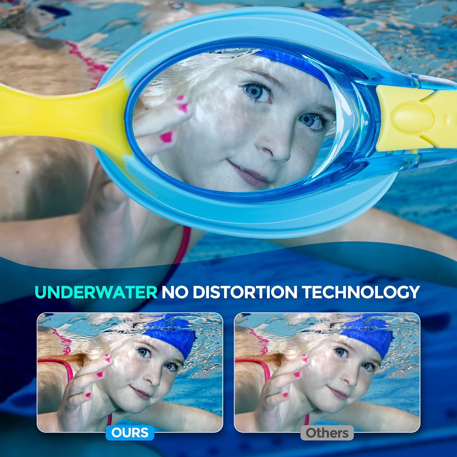 Portzon Unisex-Child Swim Goggles - Anti-Fog, No Leaking, Clear Vision for Water Pool Swimming, Perfect for Kids' Swim Lessons & Family Beach Trips