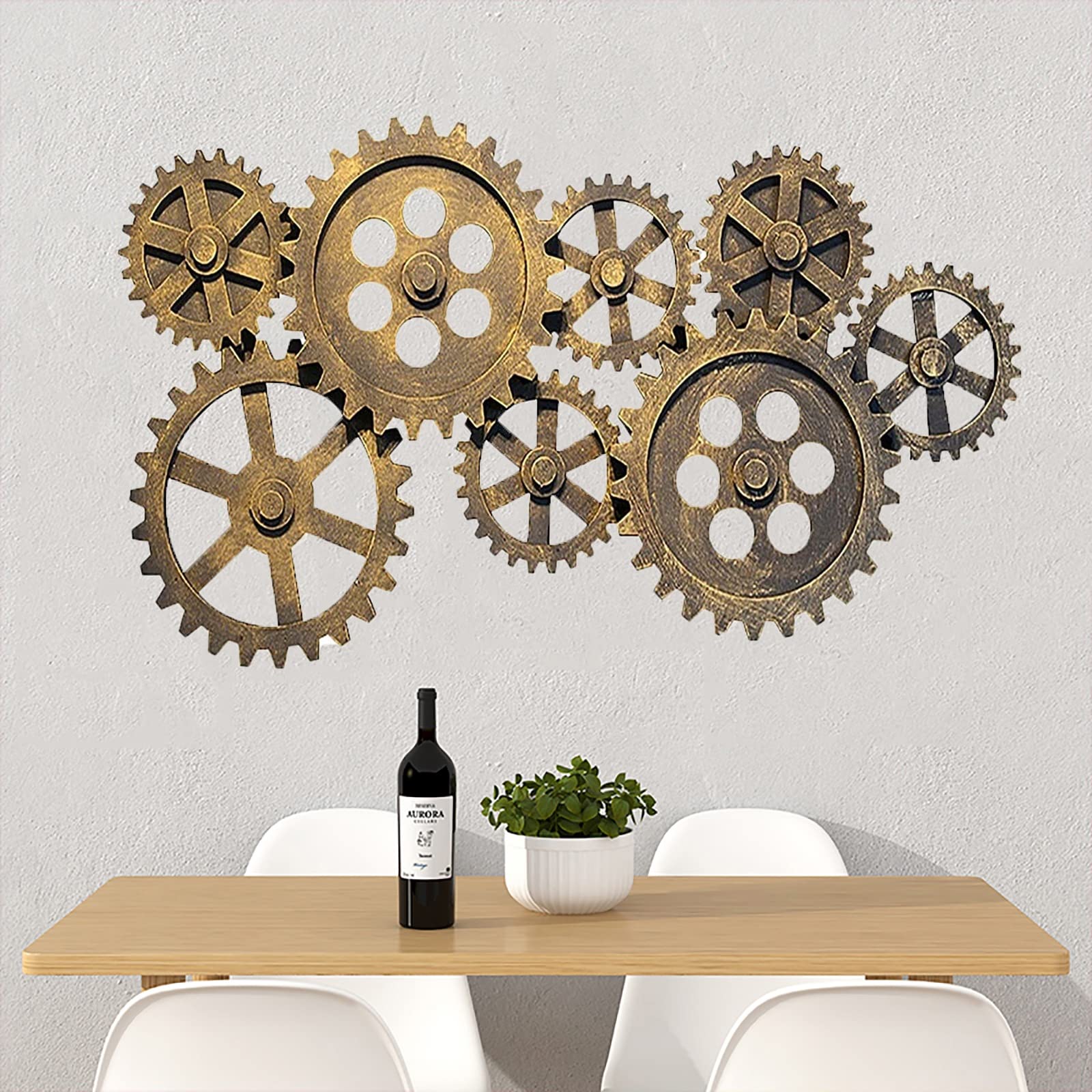 WRUJ Industrial Steampunk Gear Wheel Wall Art - Vintage 3D Wooden Wall Decor for Home, Office & Bar - Handmade Mechanical Style Wall Hanging - Perfect for Steampunk Themed Rooms, Man Caves & Industrial Decor