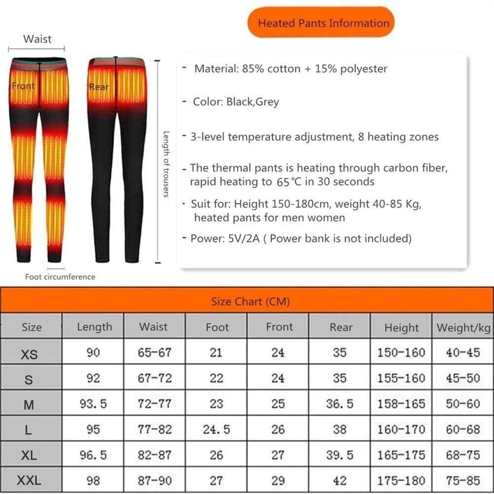 YURCI USB Electric Heated Thermal Underwear Pants for Women - Fast Heating Long Underwear with 8 Heating Pads (Battery Not Included) - Perfect for Winter, Outdoor Activities & Cold Weather Comfort