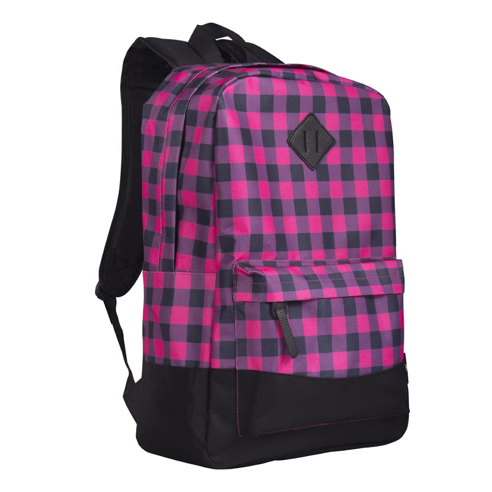 Volkano 18-Inch Laptop Backpack with 15.6-Inch Sleeve, Adjustable Shoulder Straps, Zippered Compartment for Business, School, Travel, and Daily Commute - Stylish Pink Plaid Design