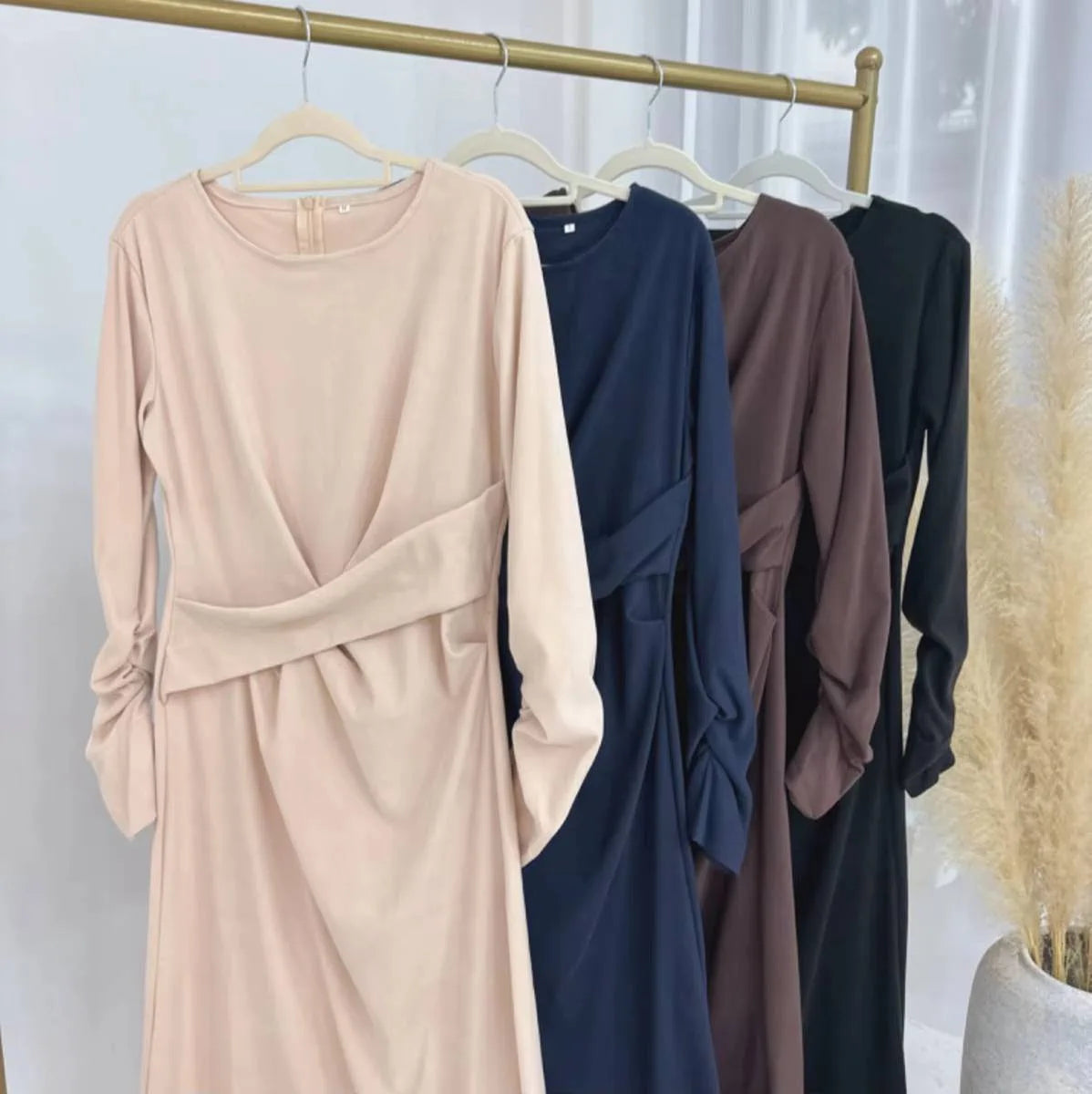 Elegant Velvet Plain Abaya Dress for Women - Modest Islamic Clothing #24889 | Perfect for Prayer, Eid, and Special Occasions