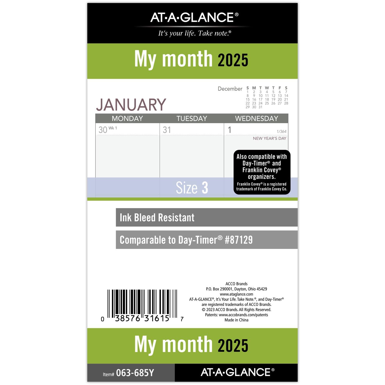 AT-A-GLANCE 2025 Monthly Planner Refill - 3.75