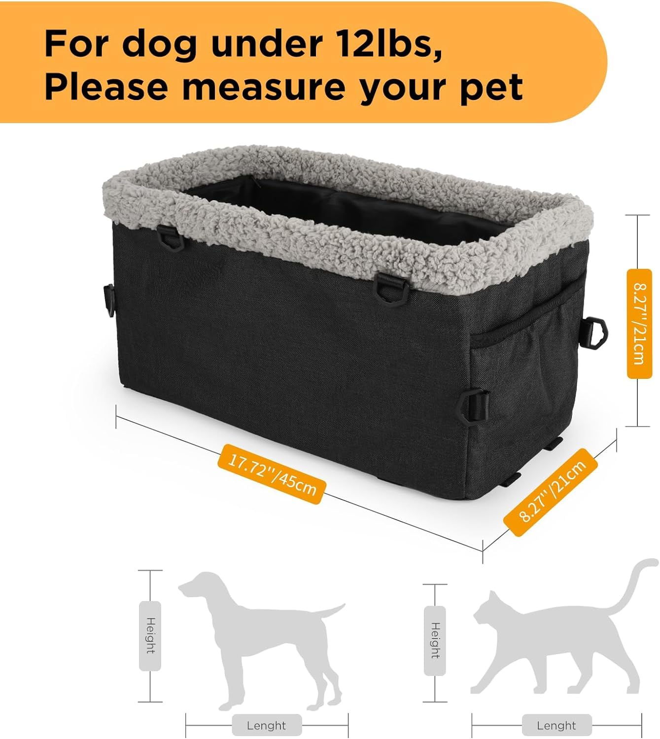 Small Dog Car Booster Seat for Pets Up to 12 lbs - Center Console Pet Carrier with Safety Belt & Puppy Hook - Soft, Warm, Washable & Comfortable - Perfect for Road Trips, Vet Visits & Daily Commutes