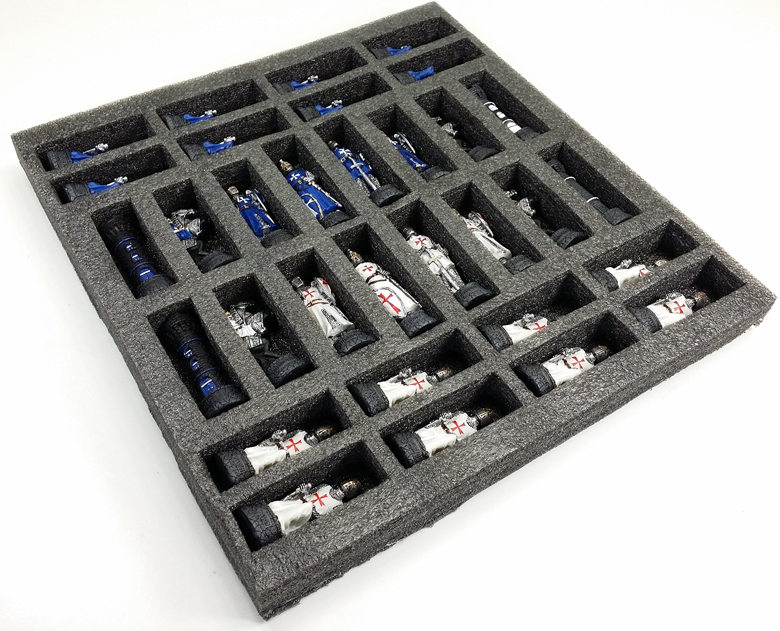 Hand-Painted Medieval Crusades Warrior Chess Set - White & Blue Pieces with 17.5