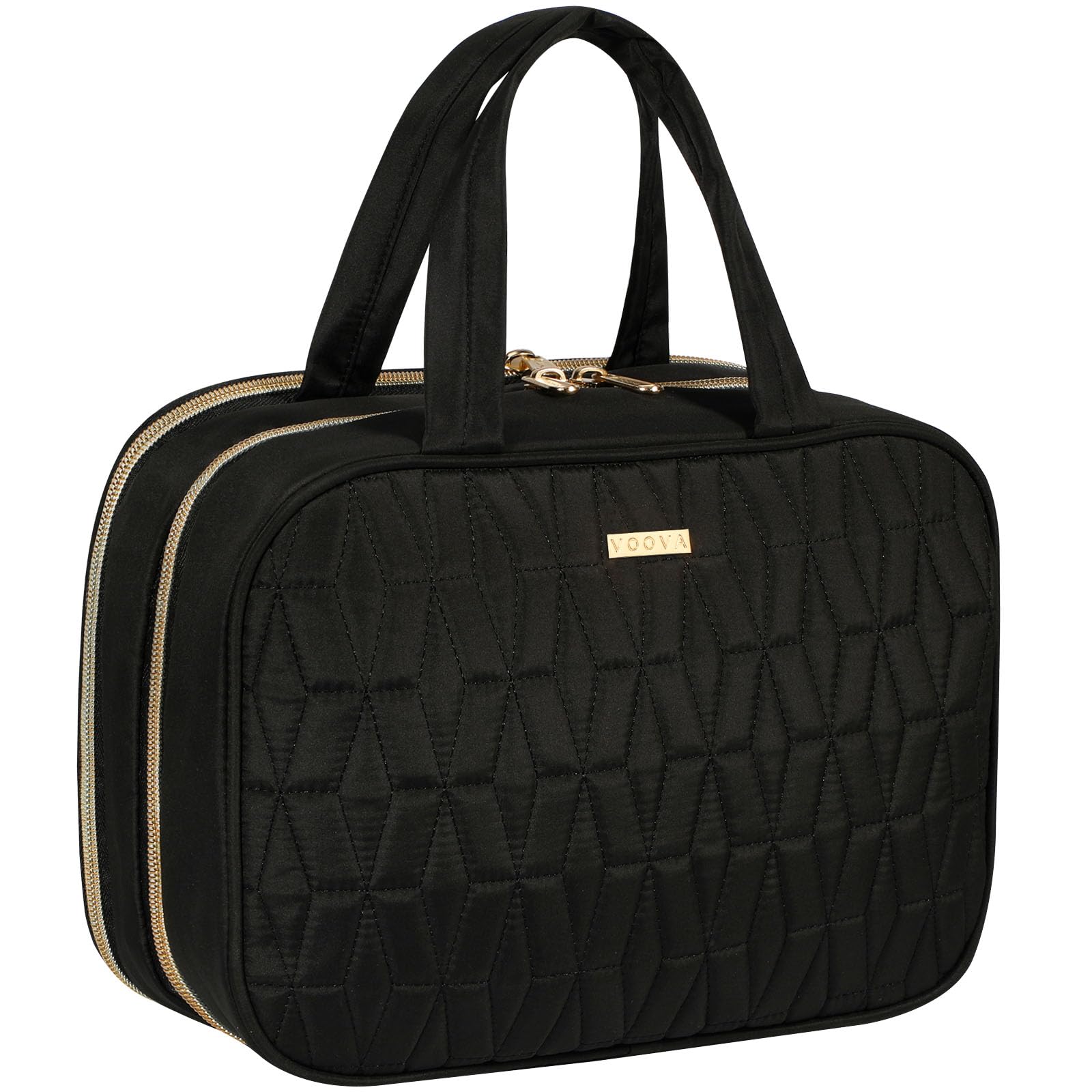 Voova Waterproof Hanging Travel Toiletry Bag for Women & Men - Large Cosmetic Organizer with Full-Sized Container & Brush Holder - Perfect for Shampoo, Makeup Essentials & Travel Accessories (Black) | Ideal for Camping, Gym, Business Trips & Vacation Packing