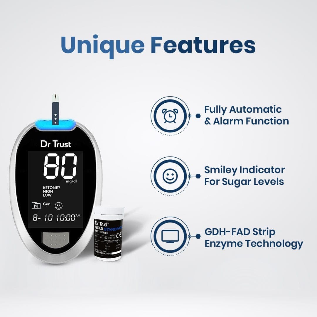 Dr Trust USA Gold Standard Glucosure Blood Glucose Monitor Kit - FDA Approved Diabetes Testing Meter with Lancing Device, 60 Test Strips & Lancets - Accurate Home Blood Sugar Testing for Daily Health Monitoring