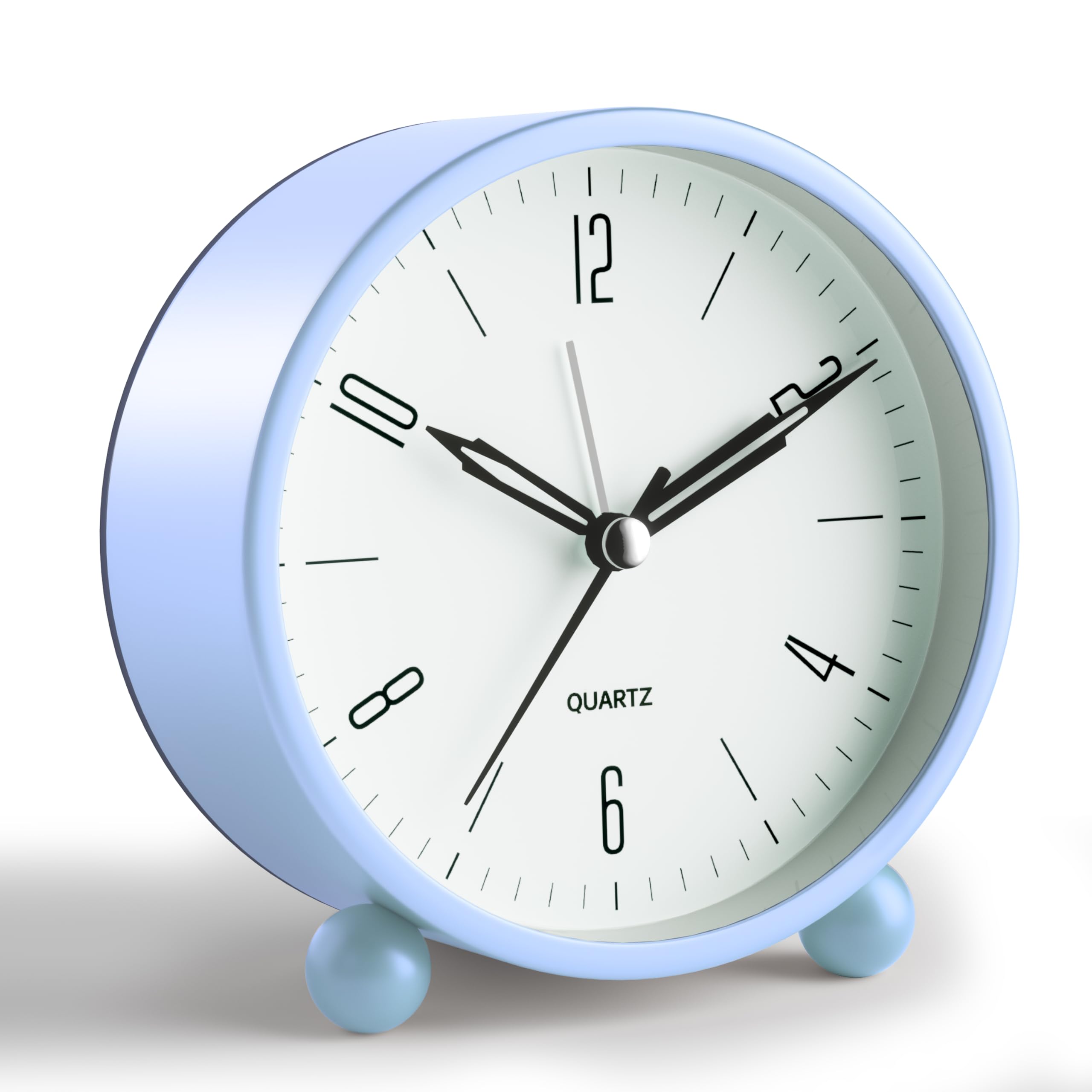 4 Inch Silent Analog Alarm Clock with Night Light - Battery Operated Vintage Style Sky Blue Desk Clock for Bedroom, Office & Kids Room | Perfect Gift for Adults & Children | Ideal for Nighttime Use, Home Decor and Bedside Table