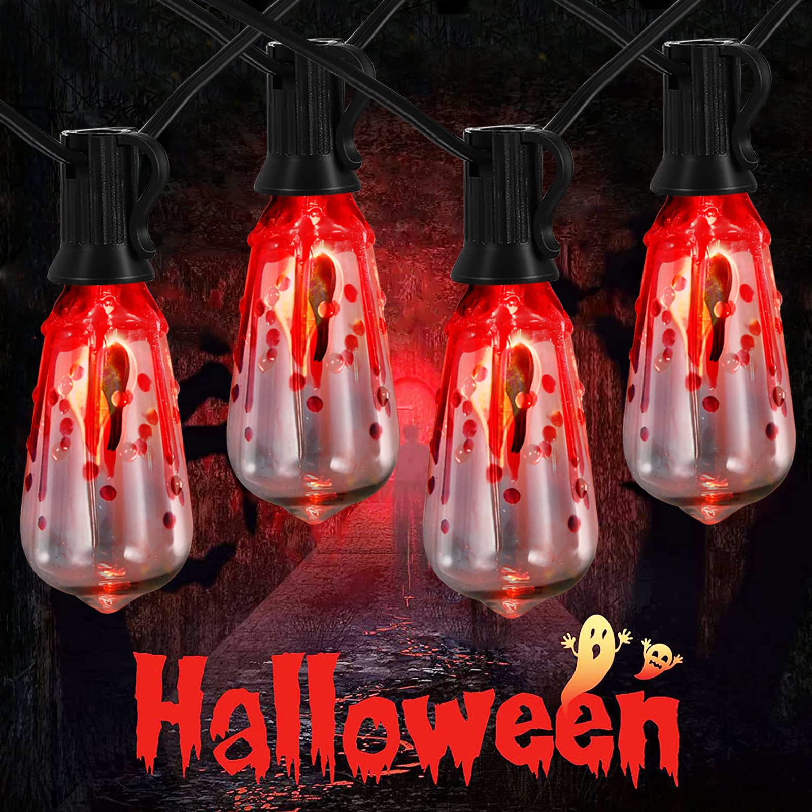 Abeja ST40 10Ft Flicker Flame String Lights Outdoor - 10 Realistic Flickering Bulbs, Black Wire - Perfect for Halloween Decorations, Patio Lighting, Garden Parties & Outdoor Events