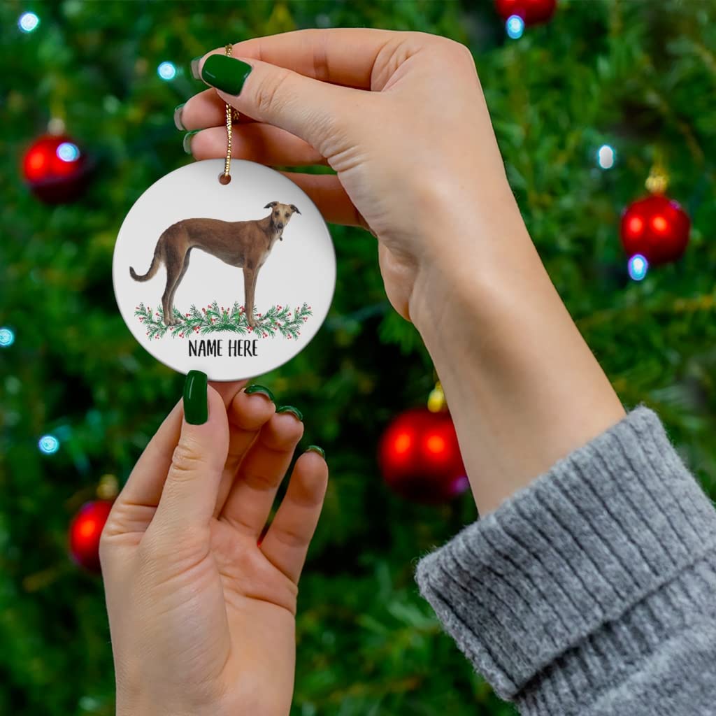Personalized Greyhound Dog Name Christmas Ornaments 2024 - Ceramic Circle Pet Memorial Gift for Pet Lovers - Perfect for Holiday Tree Decor & Pet Loss Sympathy Gifts