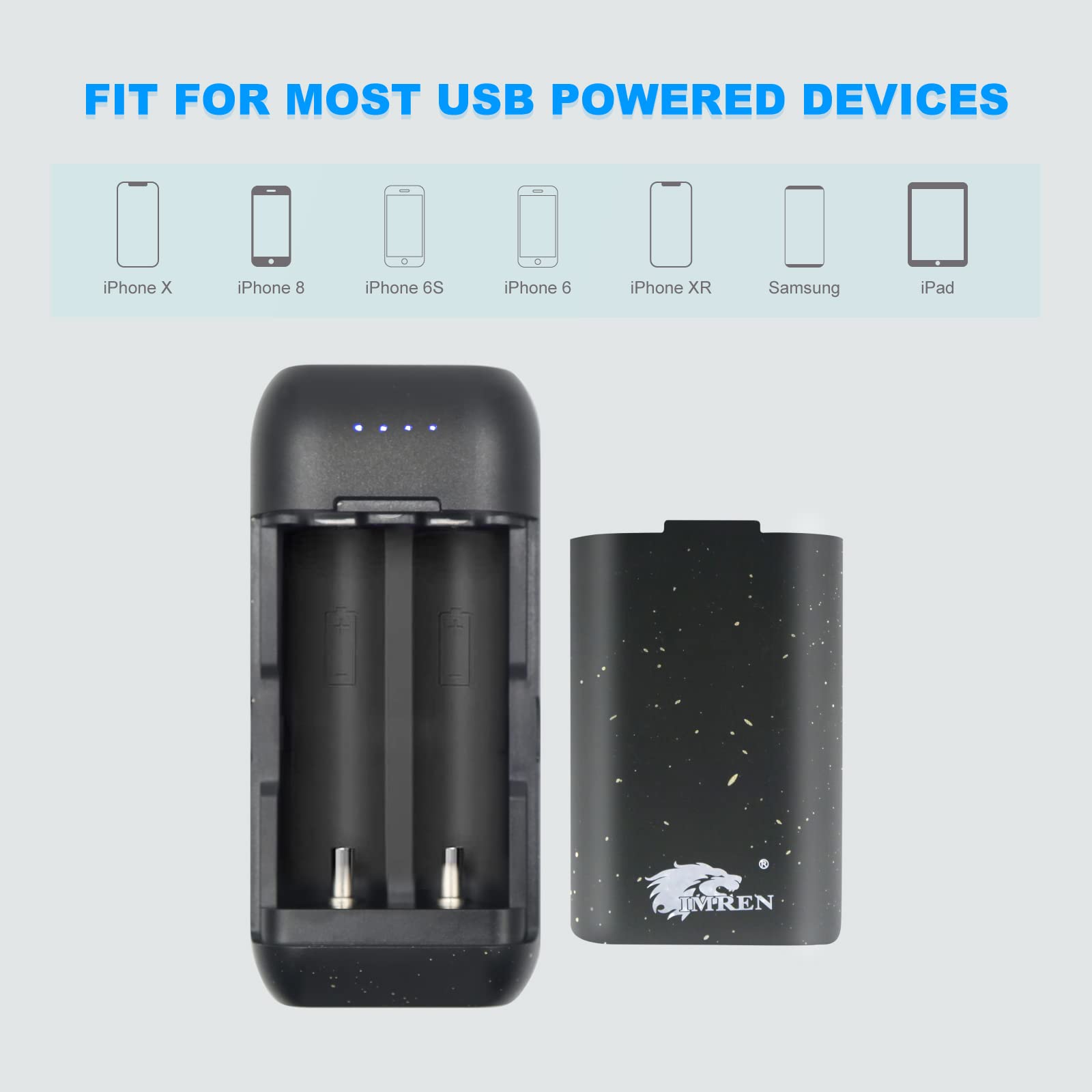 Portable 18650 Battery Charger with USB-C Input - 3.7V Li-ion Rechargeable Battery Charger for 18650/26650/16340 Batteries | Protective Cover & Independent Slots | Perfect for Flashlights, Vape Mods & Electronic Devices